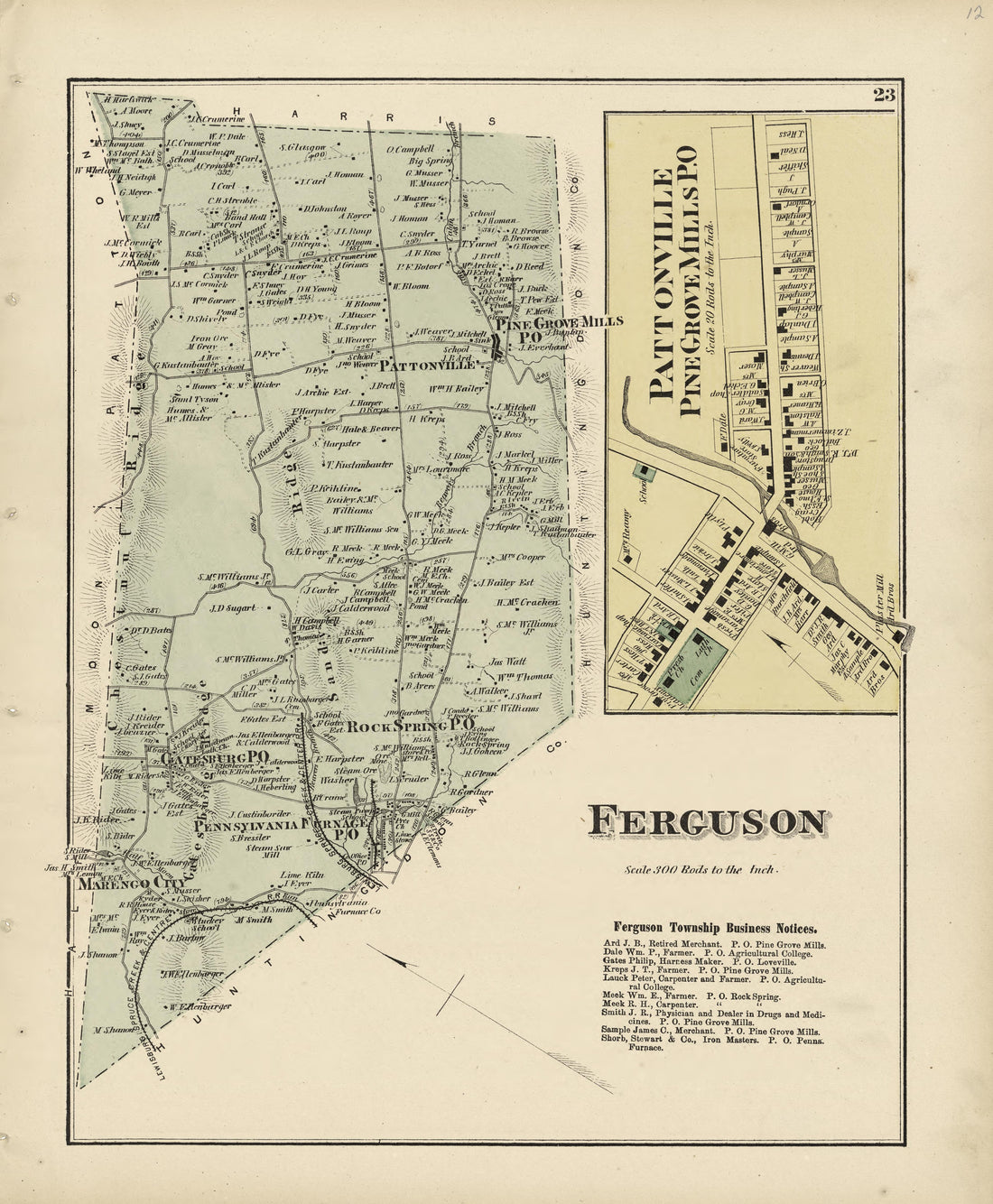 Ferguson; Pattonville from Atlas of Centre County, Pennsylvania 1874 by Relic Map Company