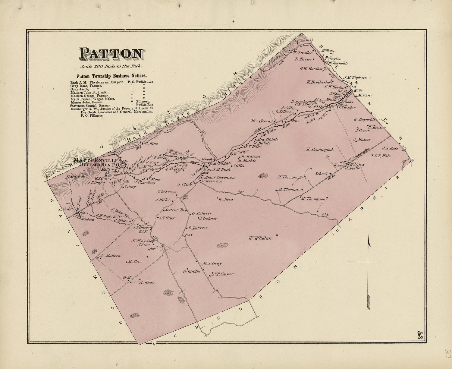Patton from Atlas of Centre County, Pennsylvania 1874 by Relic Map Company