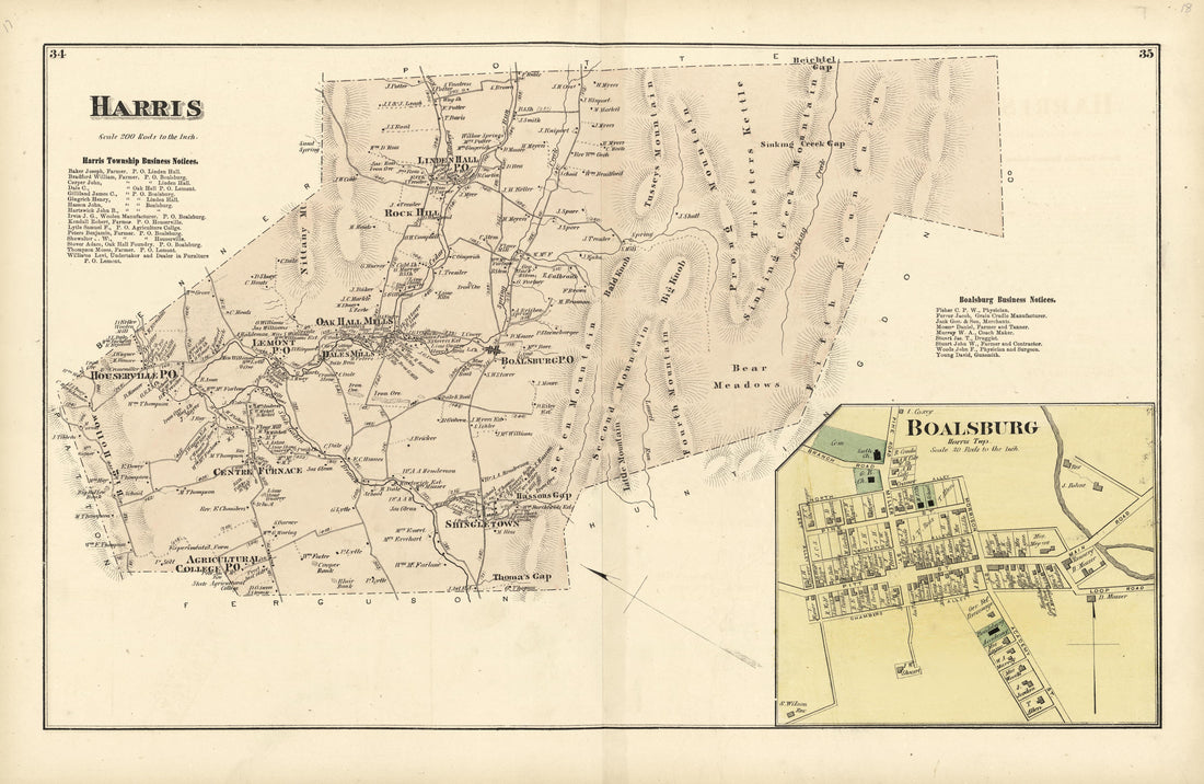 Harris; Boalsburg from Atlas of Centre County, Pennsylvania 1874 by Relic Map Company