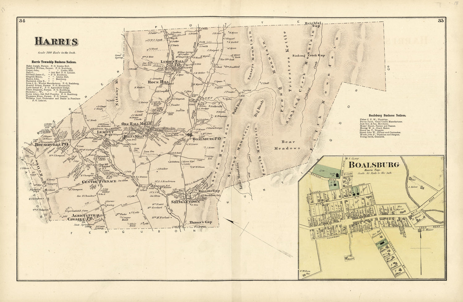 Harris; Boalsburg from Atlas of Centre County, Pennsylvania 1874 by Relic Map Company