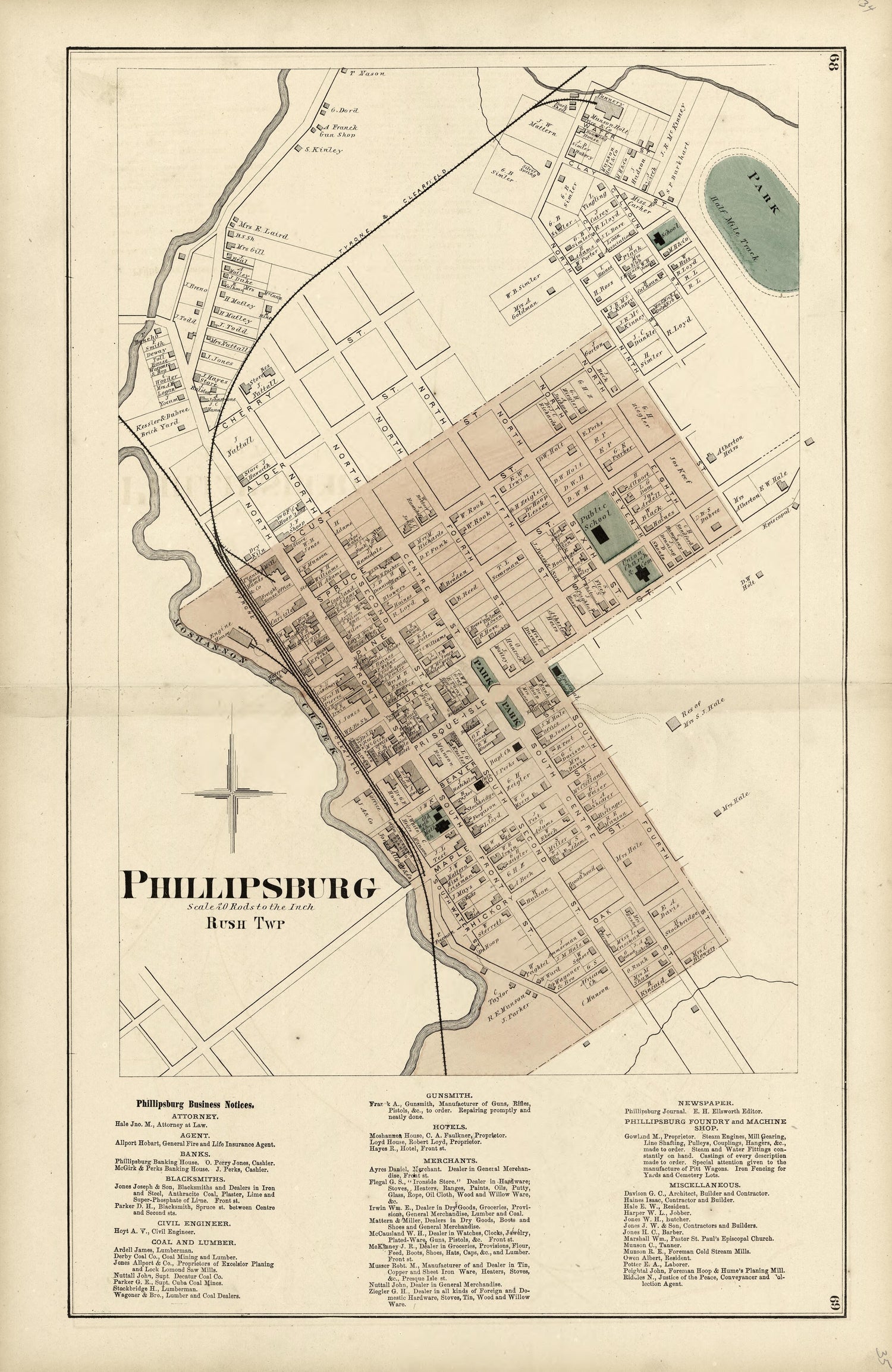 Phillipsburg from Atlas of Centre County, Pennsylvania 1874 by Relic Map Company
