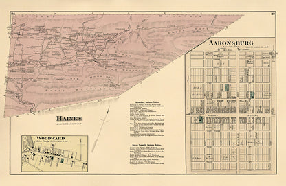 Haines; Aaronsburg; Woodward from Atlas of Centre County, Pennsylvania 1874 by Relic Map Company
