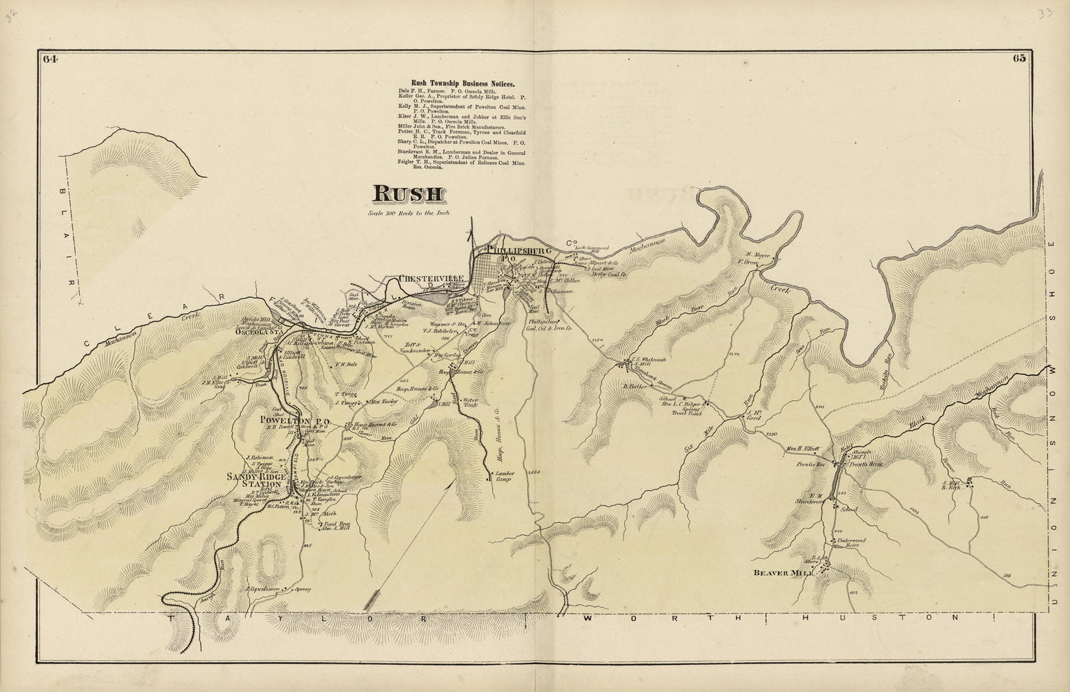 Rush from Atlas of Centre County, Pennsylvania 1874 by Relic Map Company