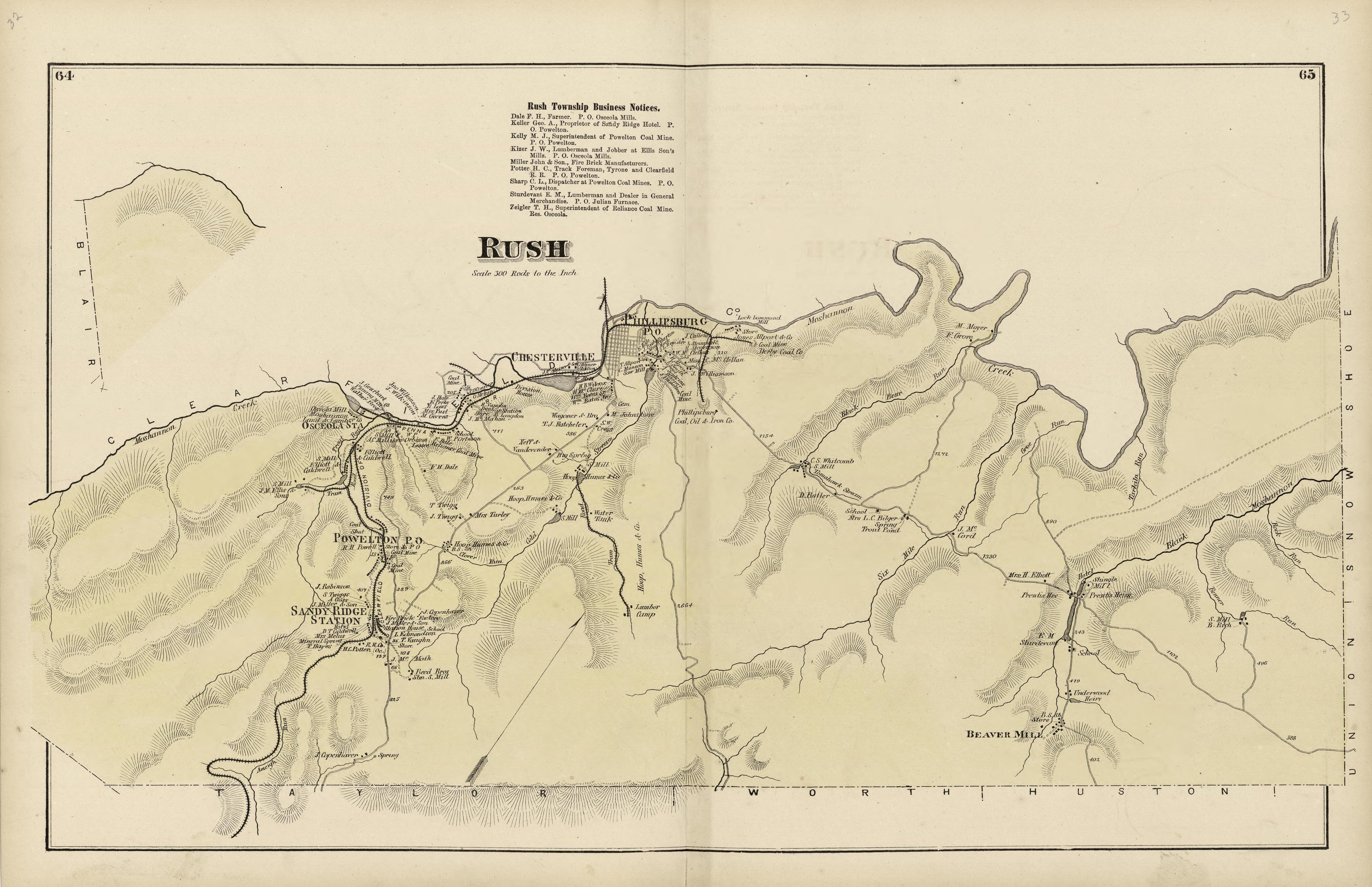 Rush from Atlas of Centre County, Pennsylvania 1874 by Relic Map Company