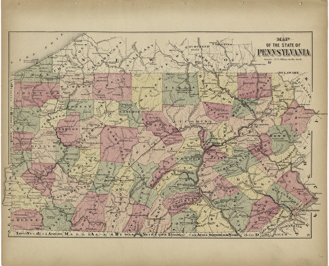 Map of the State of Pennsylvania from Atlas of Centre County, Pennsylvania 1874 by Relic Map Company