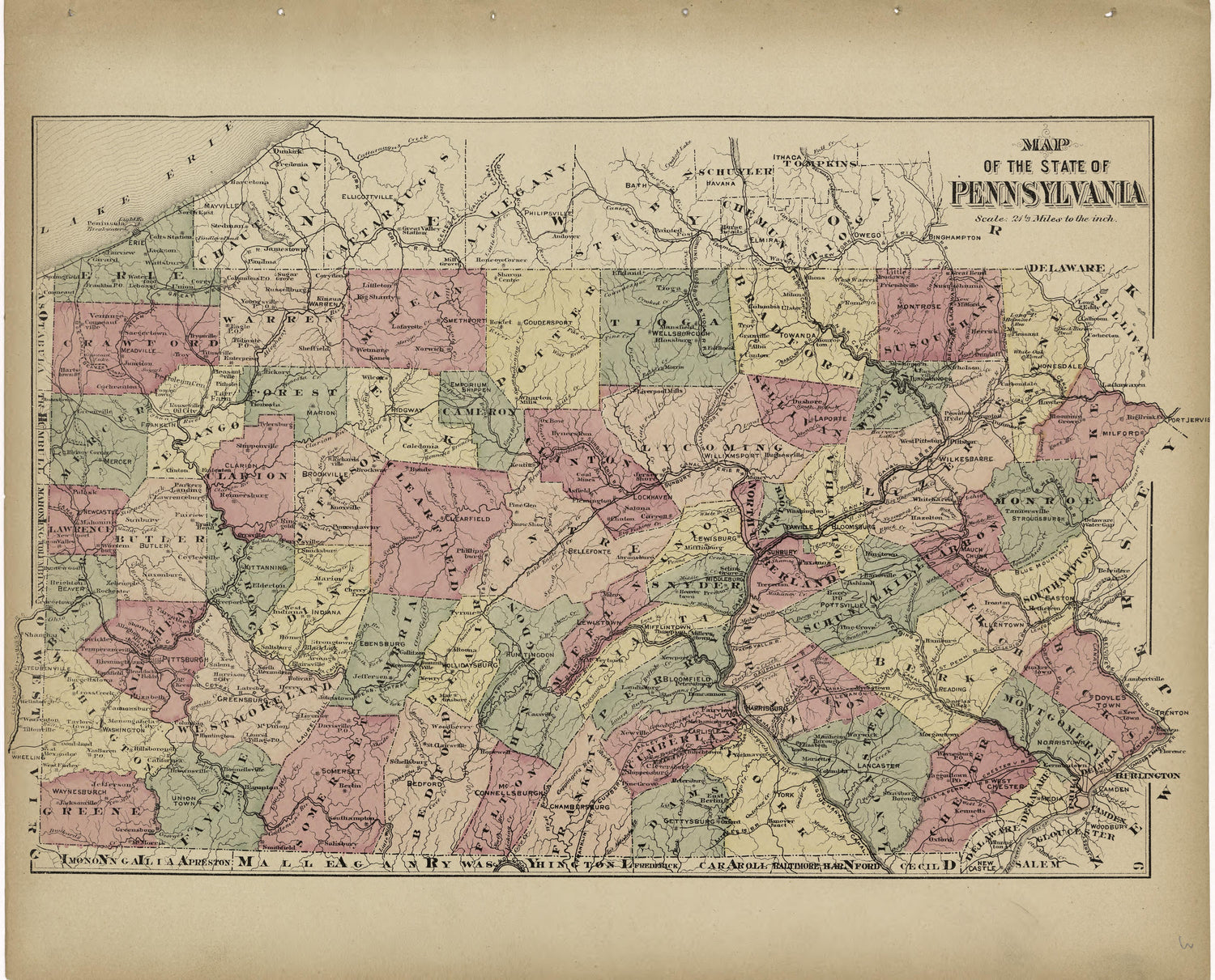 Map of the State of Pennsylvania from Atlas of Centre County, Pennsylvania 1874 by Relic Map Company