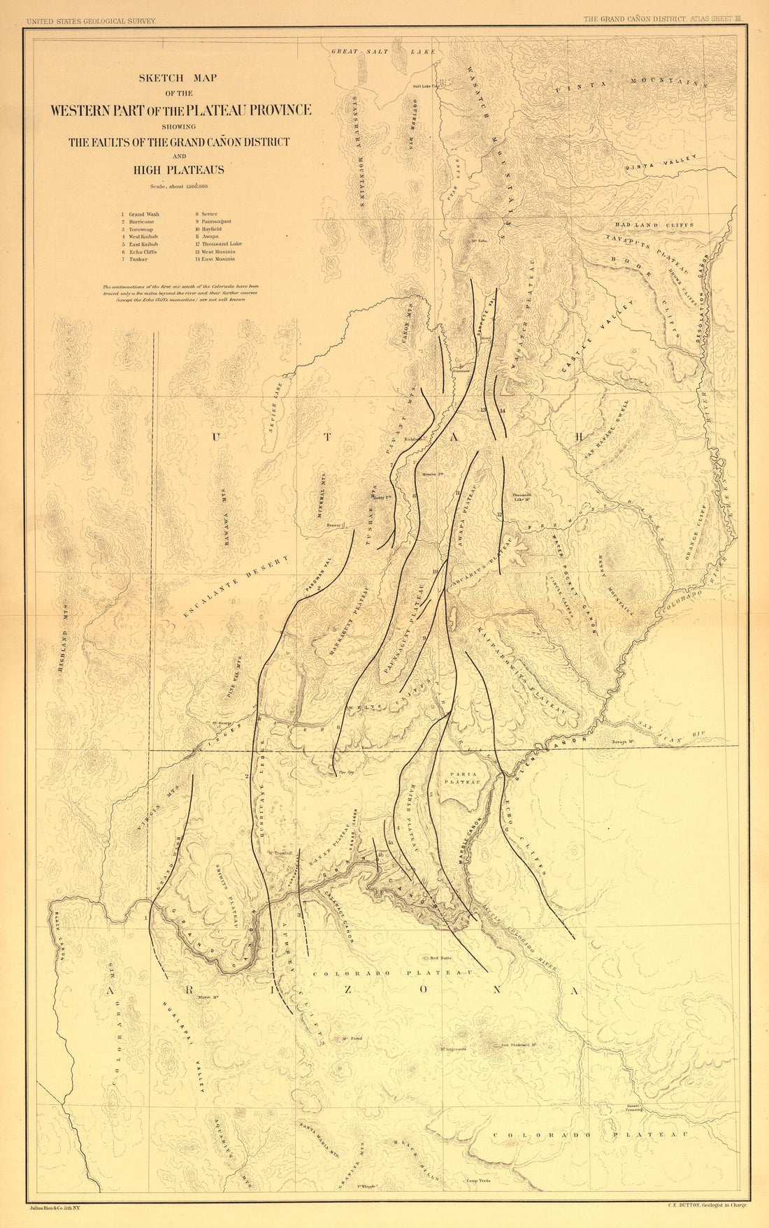 This old map of Arizona, Grand Canyon,  was created by Dutton, Clarence E. (Clarence Edward) in 1882
