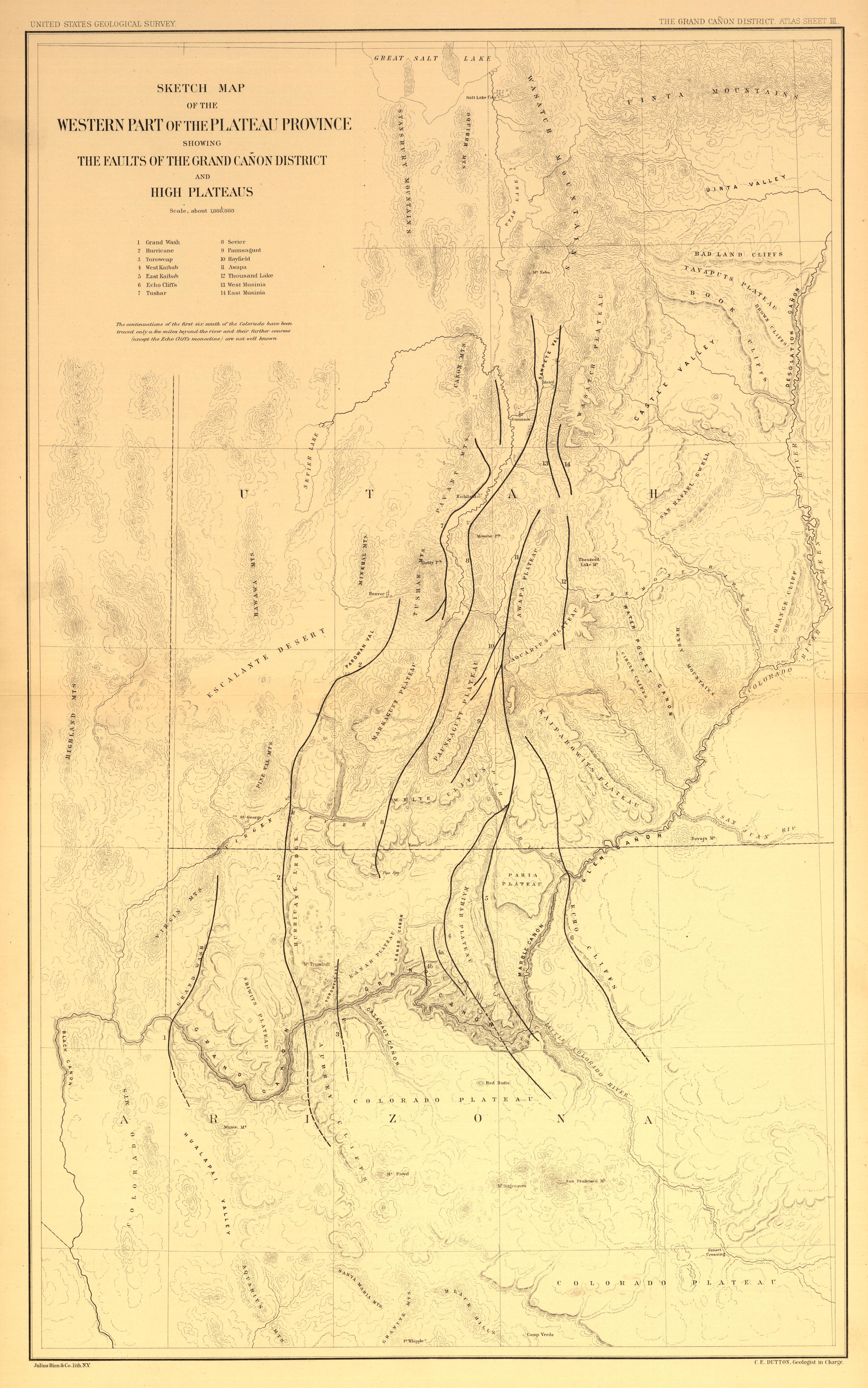 This old map of Arizona, Grand Canyon,  was created by Dutton, Clarence E. (Clarence Edward) in 1882