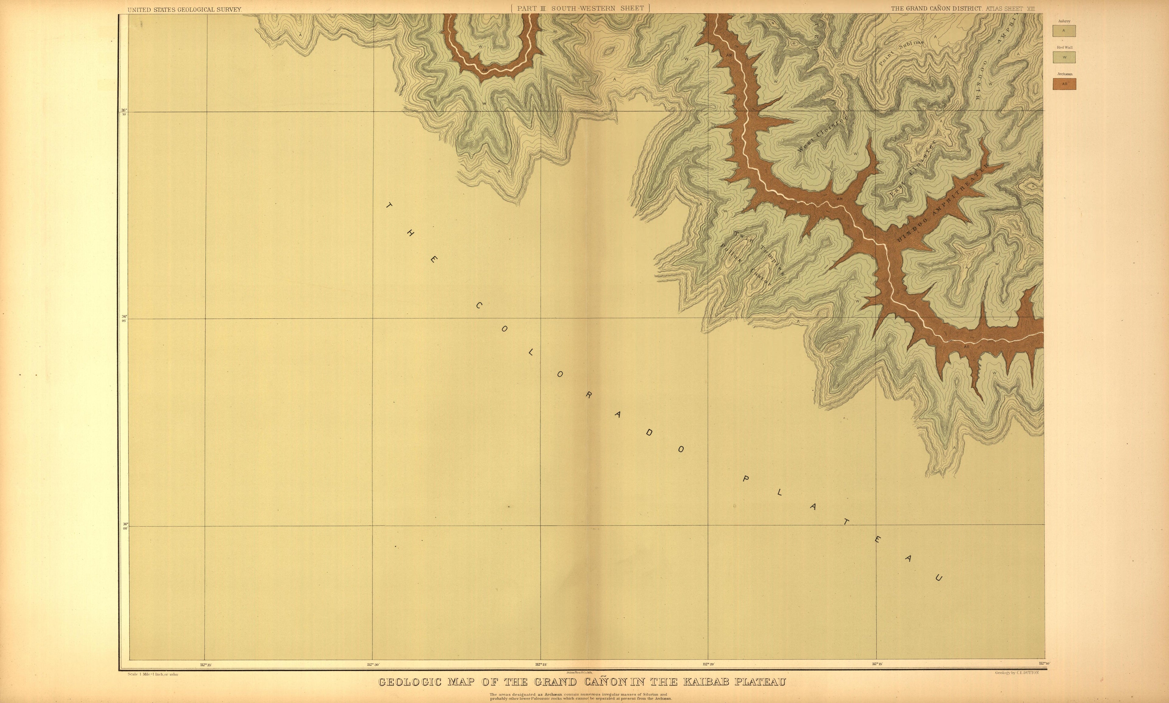 This old map of Arizona, Grand Canyon,  was created by Dutton, Clarence E. (Clarence Edward) in 1882
