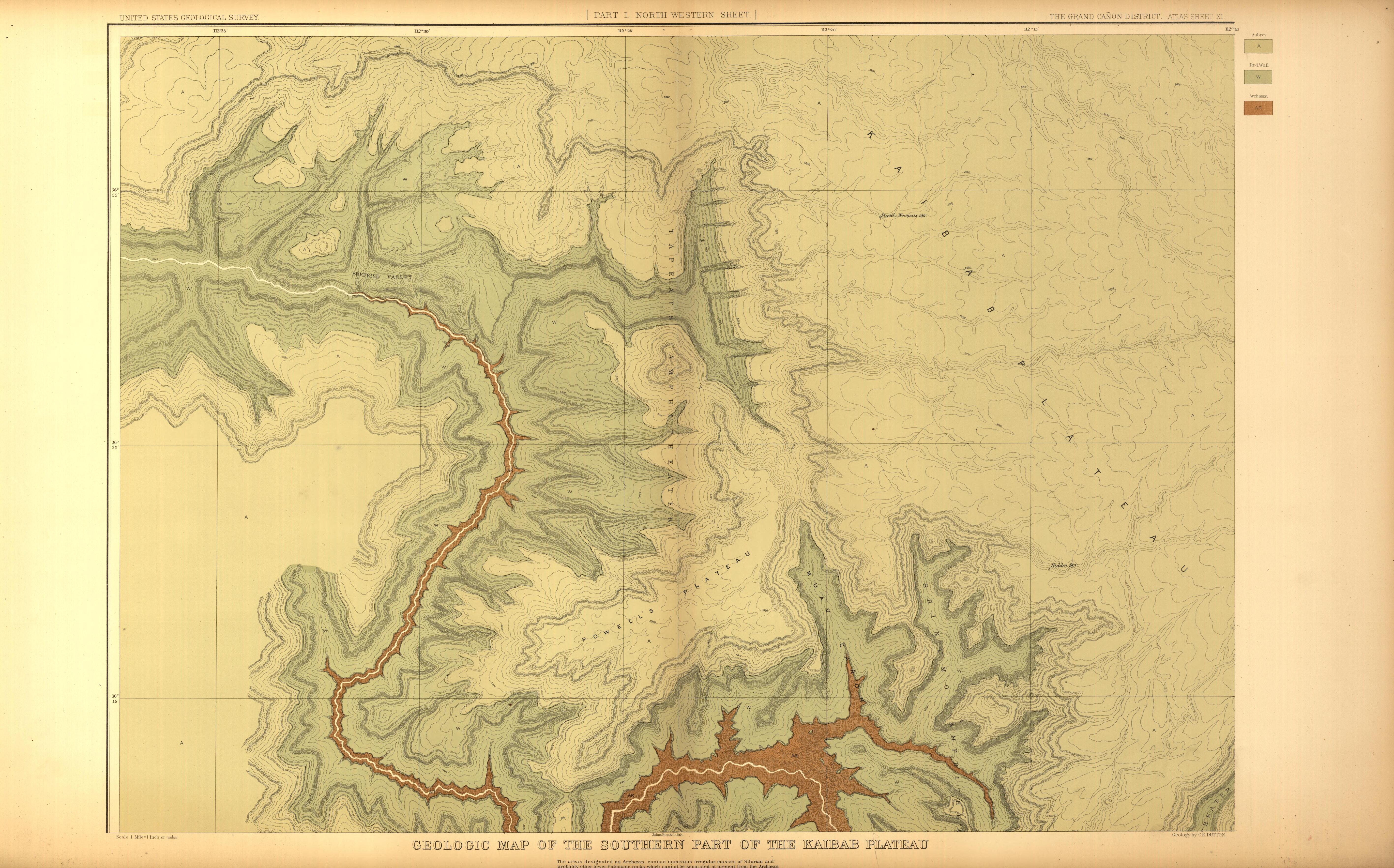 This old map of Arizona, Grand Canyon,  was created by Dutton, Clarence E. (Clarence Edward) in 1882