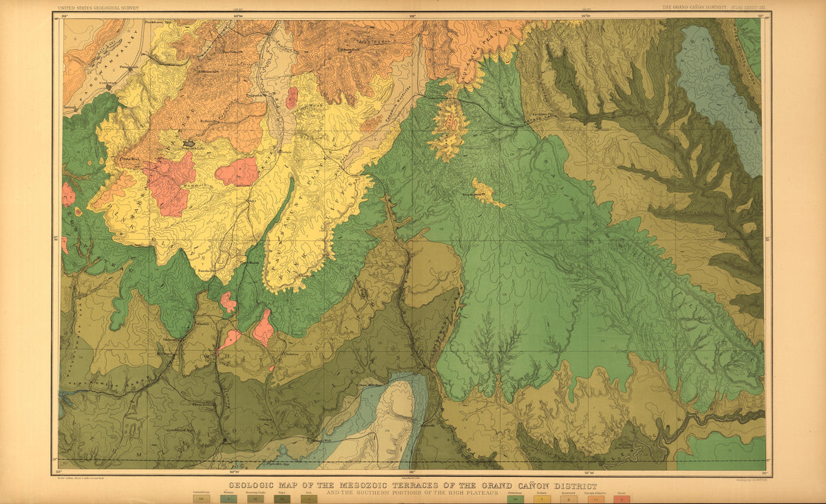 Sheet XXI - the Mesozoic Terraces of the Grand Canon District from Tertiary History of the Grand Cañon District, With Atlas 1882 by Relic Map Company