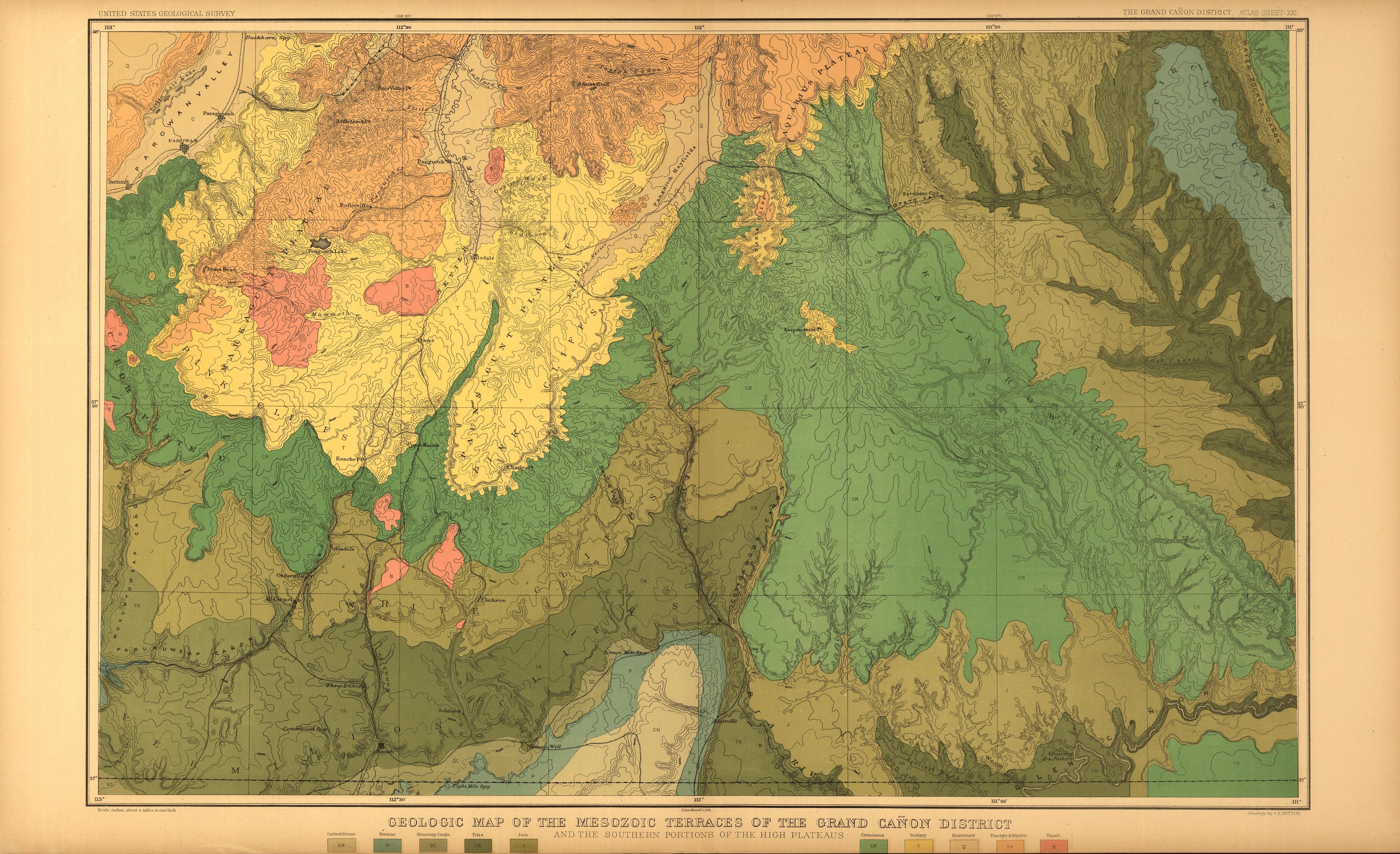 This old map of Arizona, Grand Canyon,  was created by Dutton, Clarence E. (Clarence Edward) in 1882