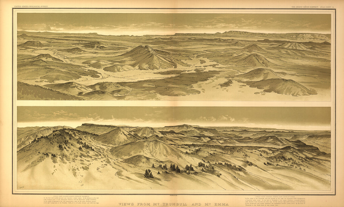 Sheet X - Views from Mt. Trumbull and Mt. Emma from Tertiary History of the Grand Cañon District, With Atlas 1882 by Relic Map Company
