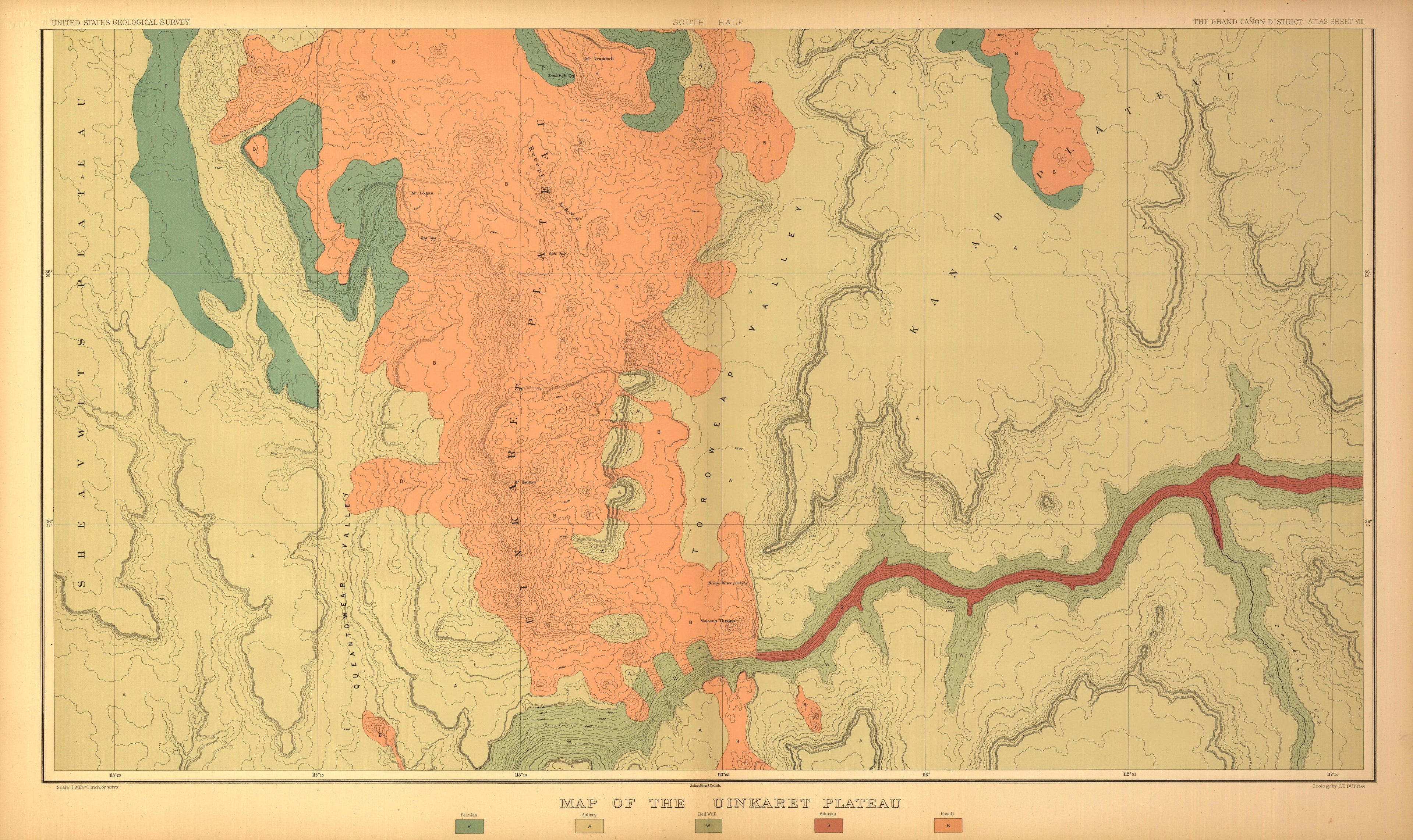 This old map of Arizona, Grand Canyon,  was created by Dutton, Clarence E. (Clarence Edward) in 1882