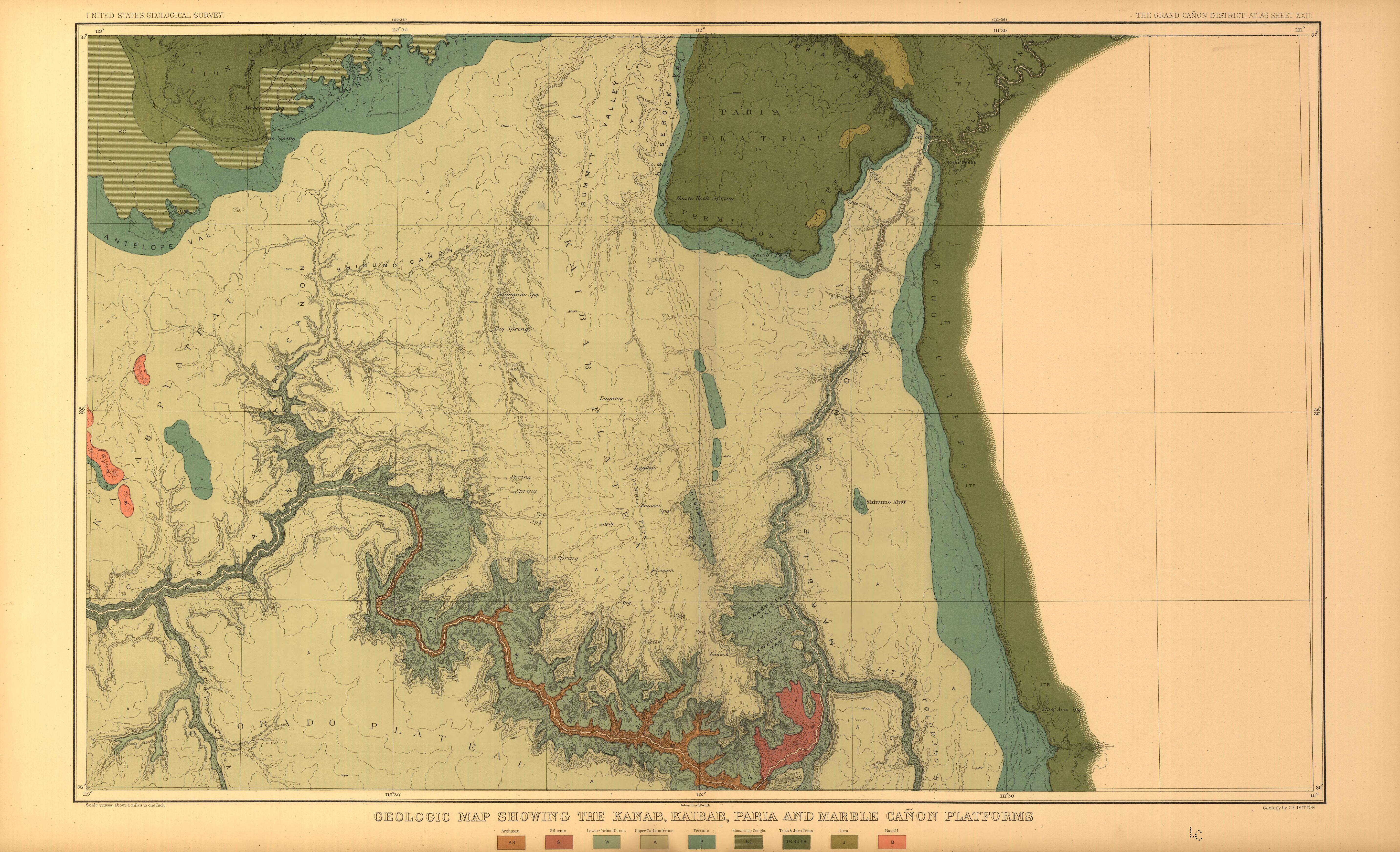 This old map of Arizona, Grand Canyon,  was created by Dutton, Clarence E. (Clarence Edward) in 1882
