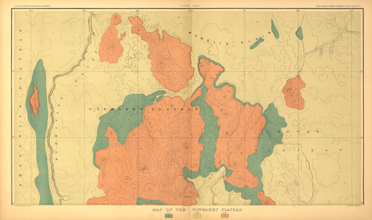 Sheet VII - Map of the Uinkaret Plateau from Tertiary History of the Grand Cañon District, With Atlas 1882 by Relic Map Company