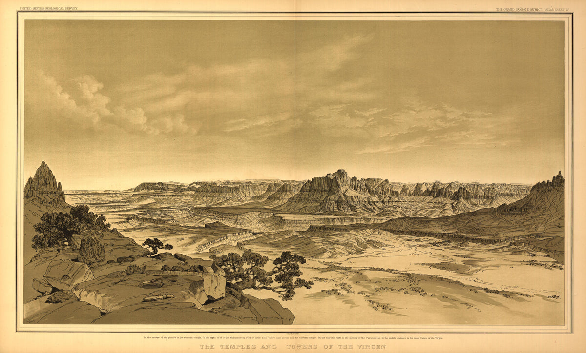 Sheet IV - the Temples and Towers of the Virgen from Tertiary History of the Grand Cañon District, With Atlas 1882 by Relic Map Company