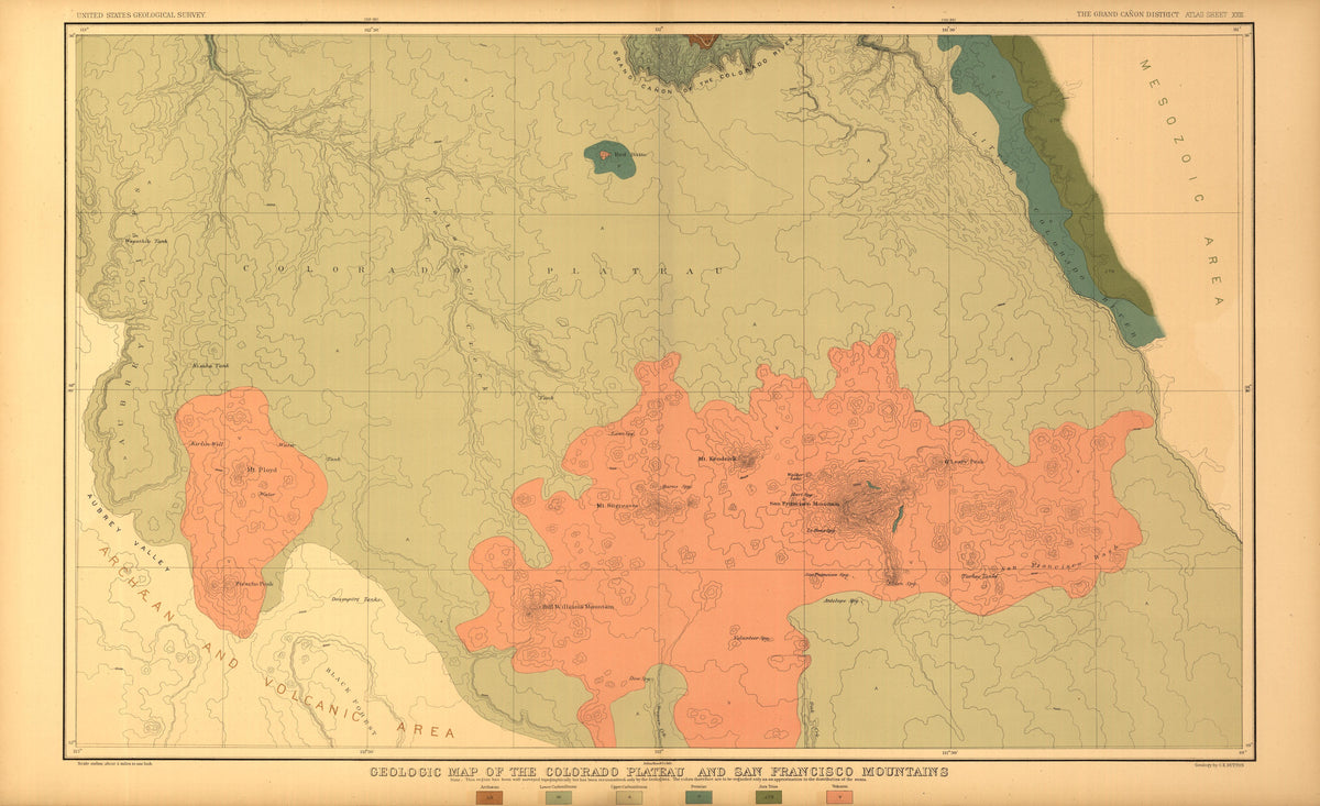 Sheet XXIII - the Colorado Plateau and San Francisco Mountains from Tertiary History of the Grand Cañon District, With Atlas 1882 by Relic Map Company