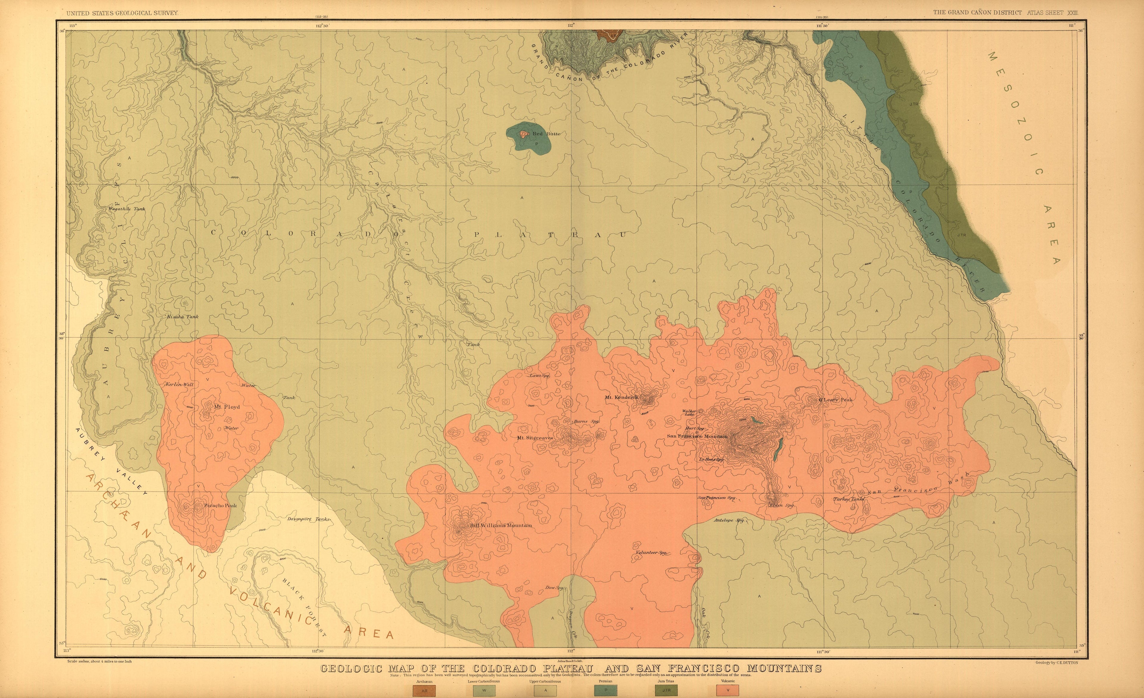 This old map of Arizona, Grand Canyon,  was created by Dutton, Clarence E. (Clarence Edward) in 1882