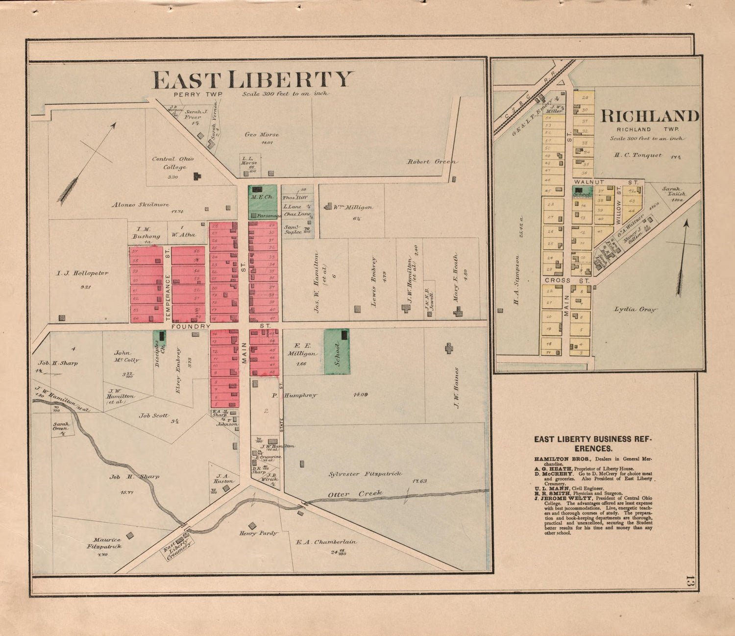 East Liberty, Richland from Atlas of Logan County, Ohio 1890 by Relic Map Company