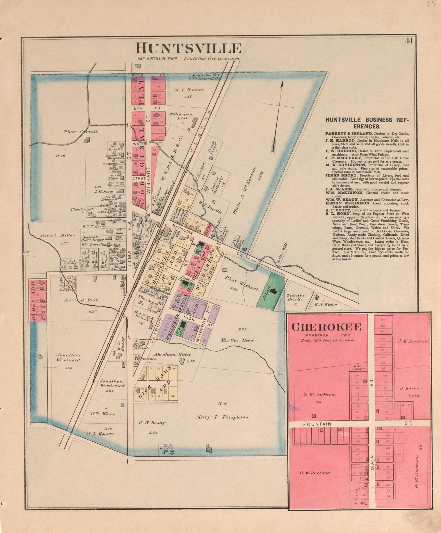 Huntsville, Cherokee from Atlas of Logan County, Ohio 1890 by Relic Map Company