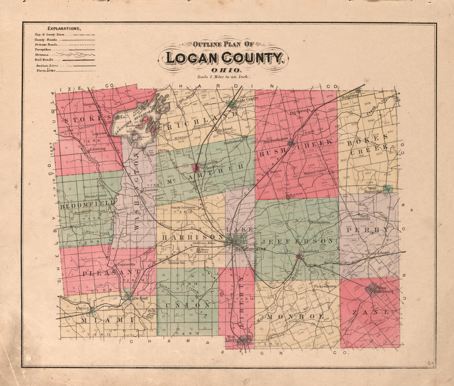 Outline Map of Logan County from Atlas of Logan County, Ohio 1890 by Relic Map Company