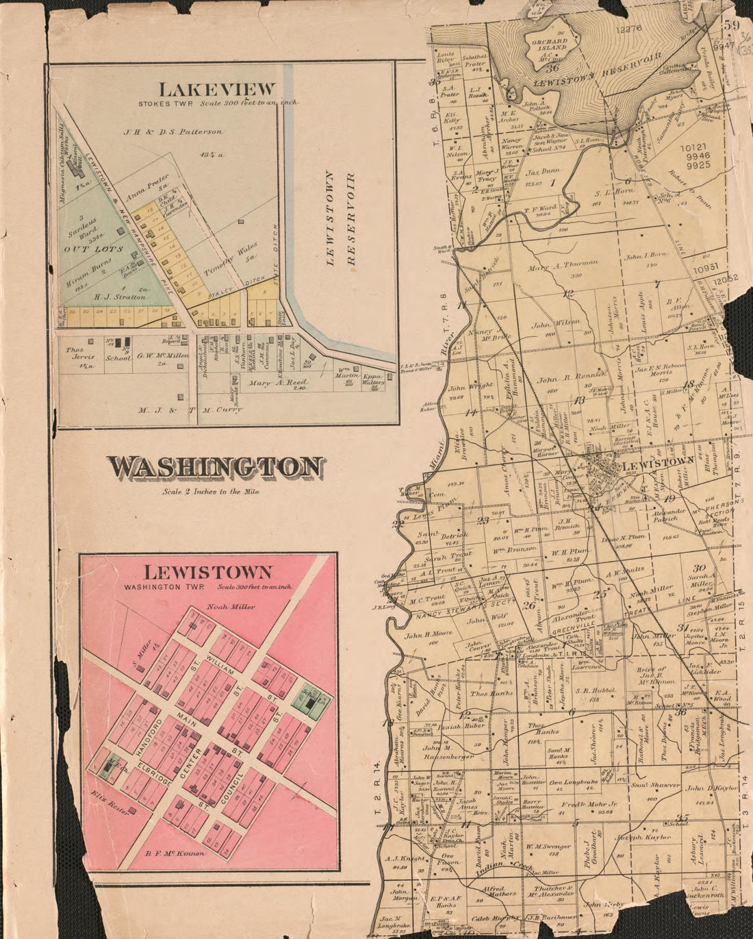 Washington, Lakeview, Lewistown from Atlas of Logan County, Ohio 1890 by Relic Map Company