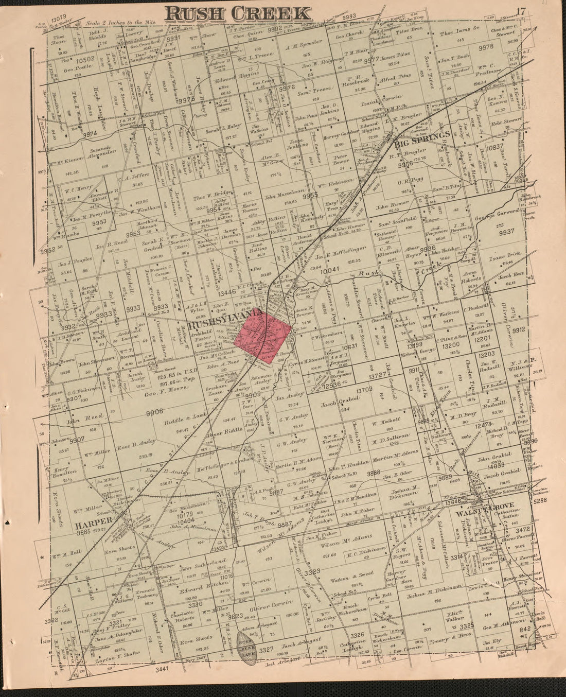 Rush Creek from Atlas of Logan County, Ohio 1890 by Relic Map Company