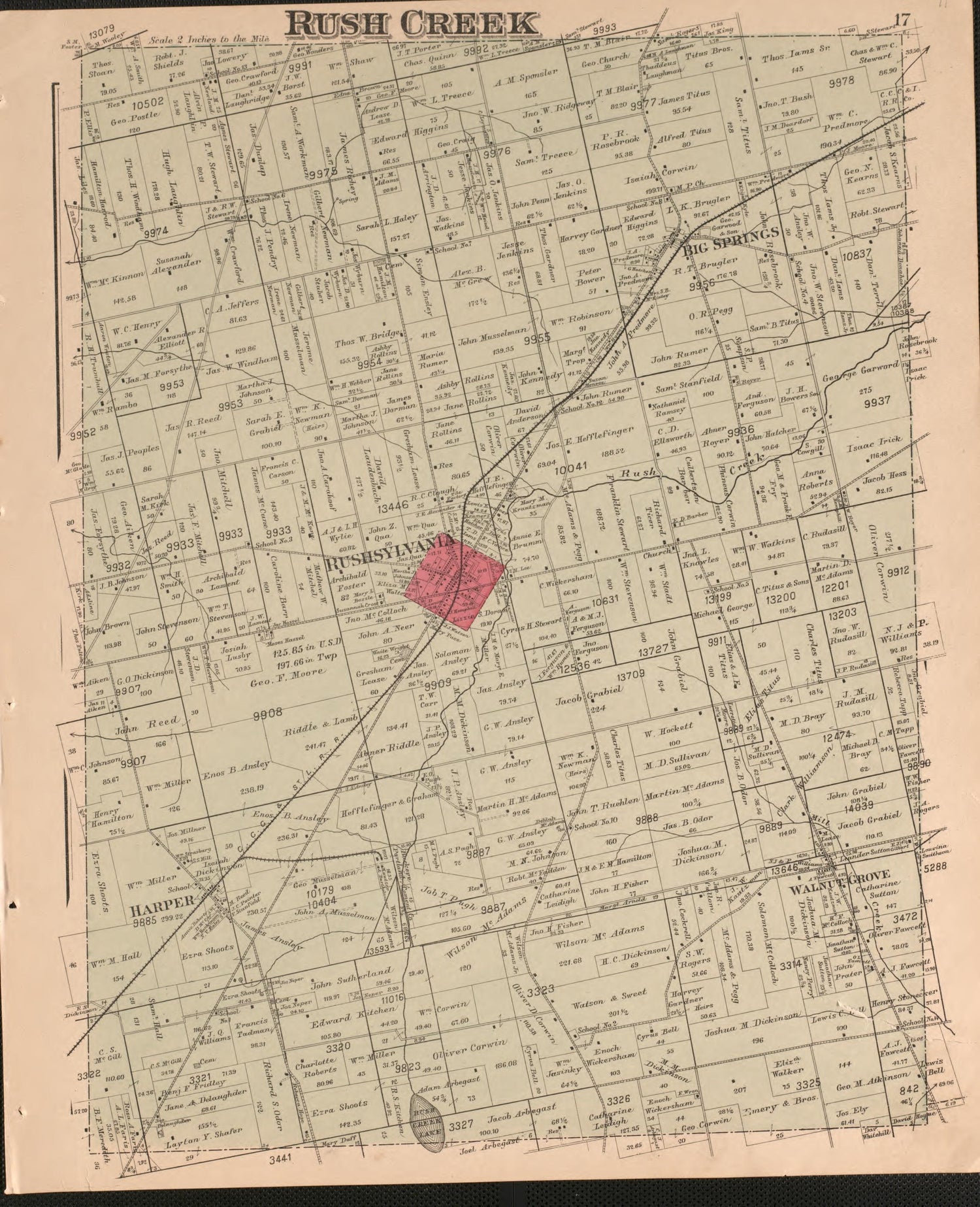 Rush Creek from Atlas of Logan County, Ohio 1890 by Relic Map Company