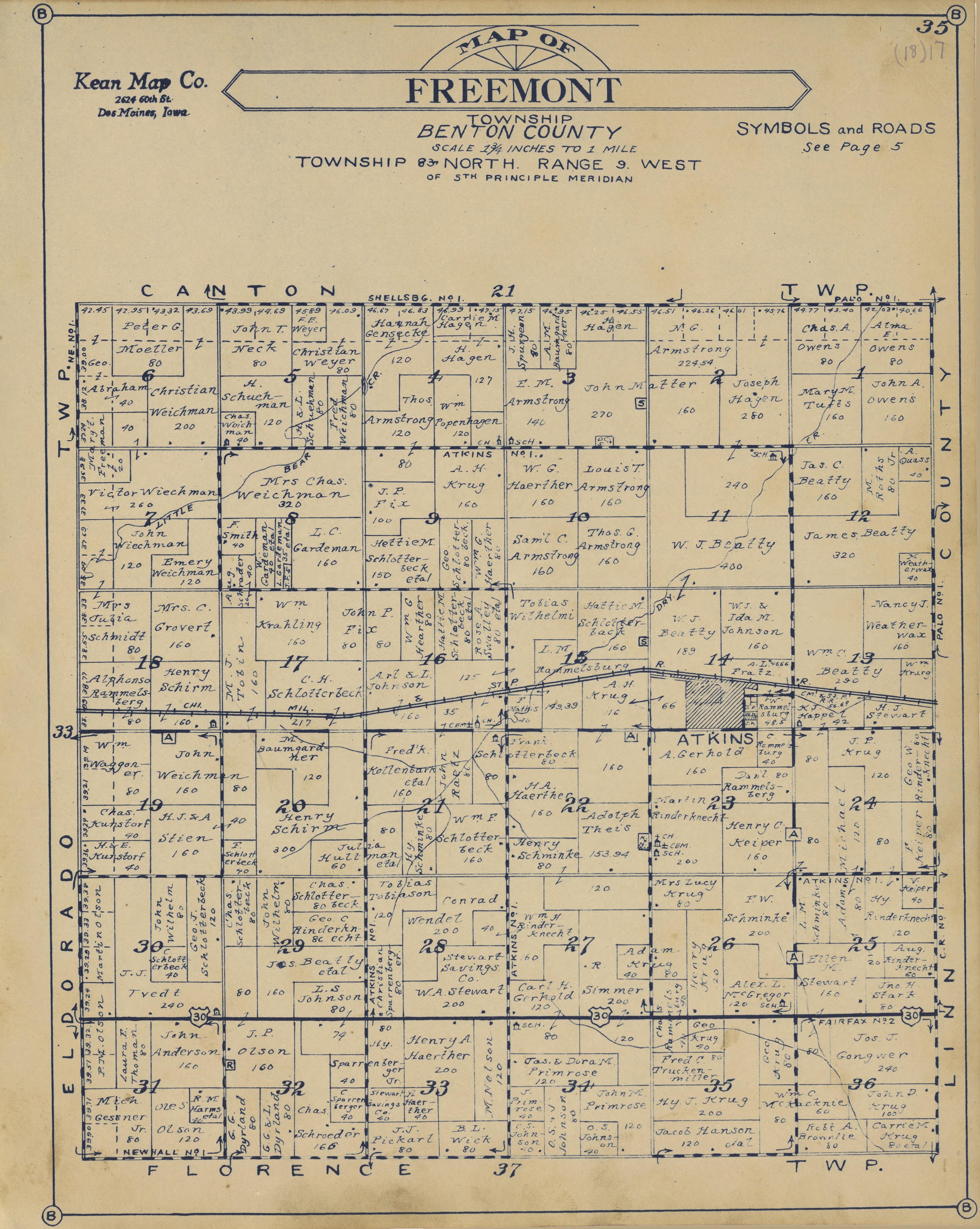 Freemont Township from Atlas of Benton County, Iowa 1930 by Relic Map Company