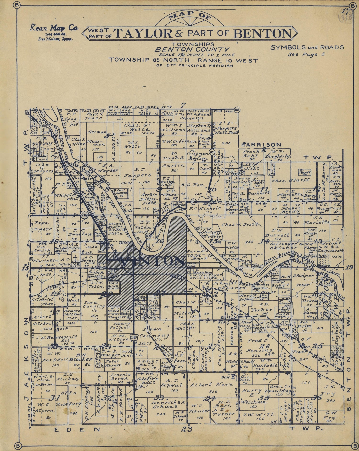West Part of Taylor and Part of Benton Townships from Atlas of Benton County, Iowa 1930 by Relic Map Company
