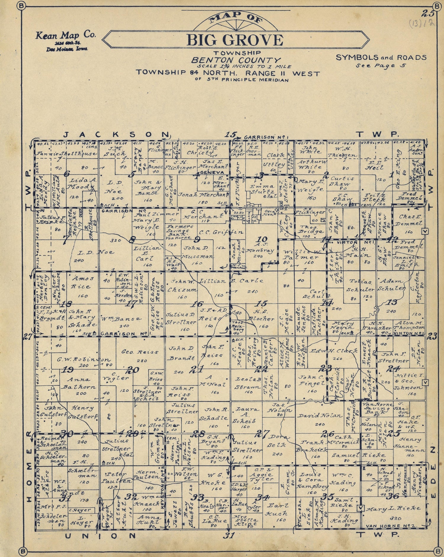 Big Grove Township from Atlas of Benton County, Iowa 1930 by Relic Map Company