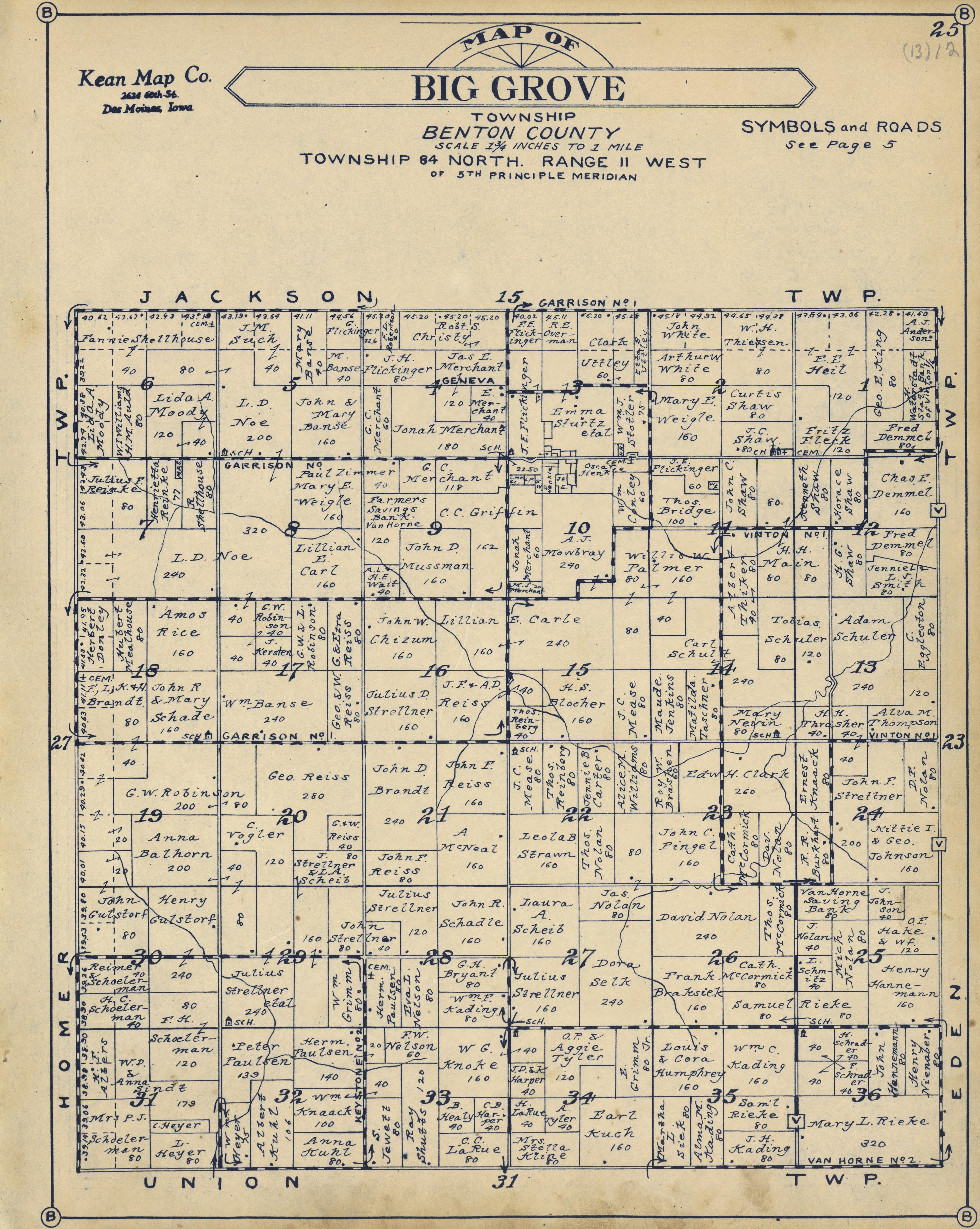 Big Grove Township from Atlas of Benton County, Iowa 1930 by Relic Map Company