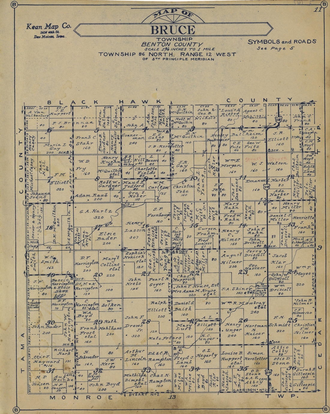 Bruce Township from Atlas of Benton County, Iowa 1930 by Relic Map Company
