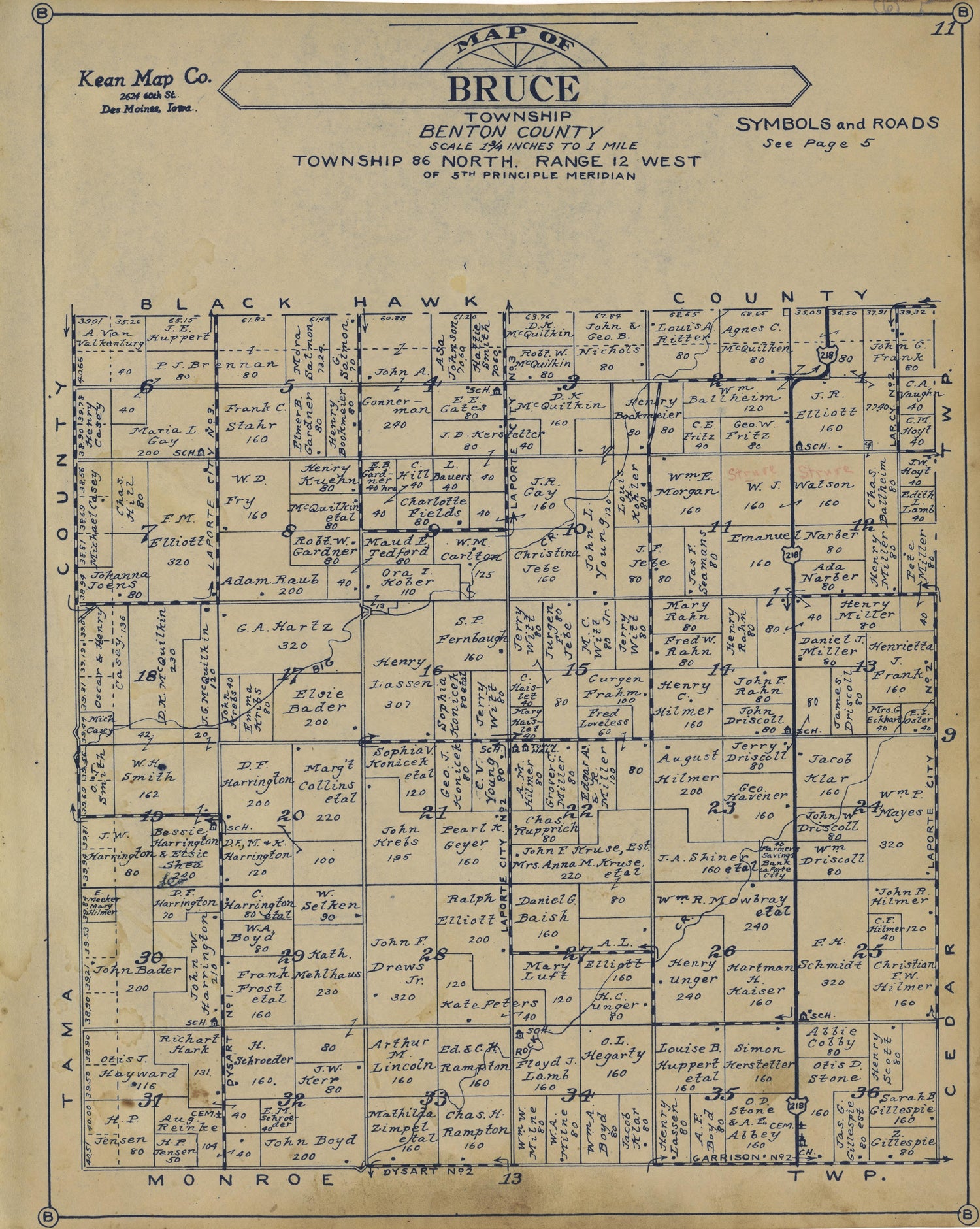 Bruce Township from Atlas of Benton County, Iowa 1930 by Relic Map Company