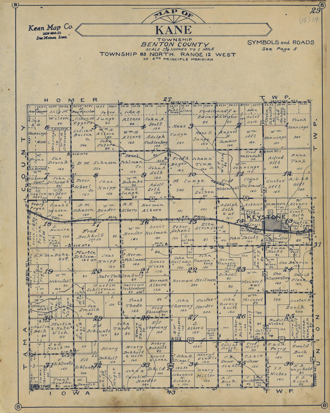 Kane Township from Atlas of Benton County, Iowa 1930 by Relic Map Company