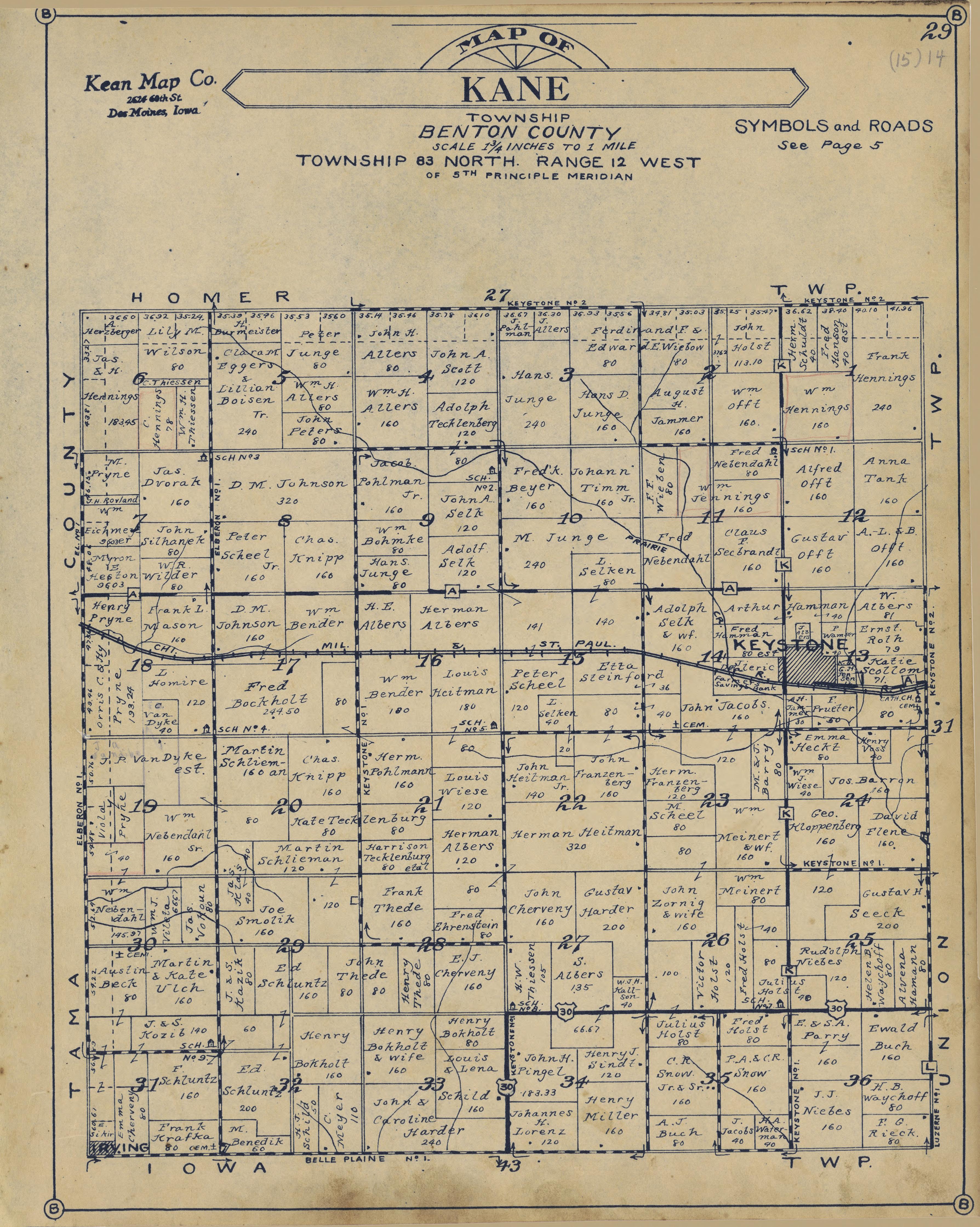 Kane Township from Atlas of Benton County, Iowa 1930 by Relic Map Company