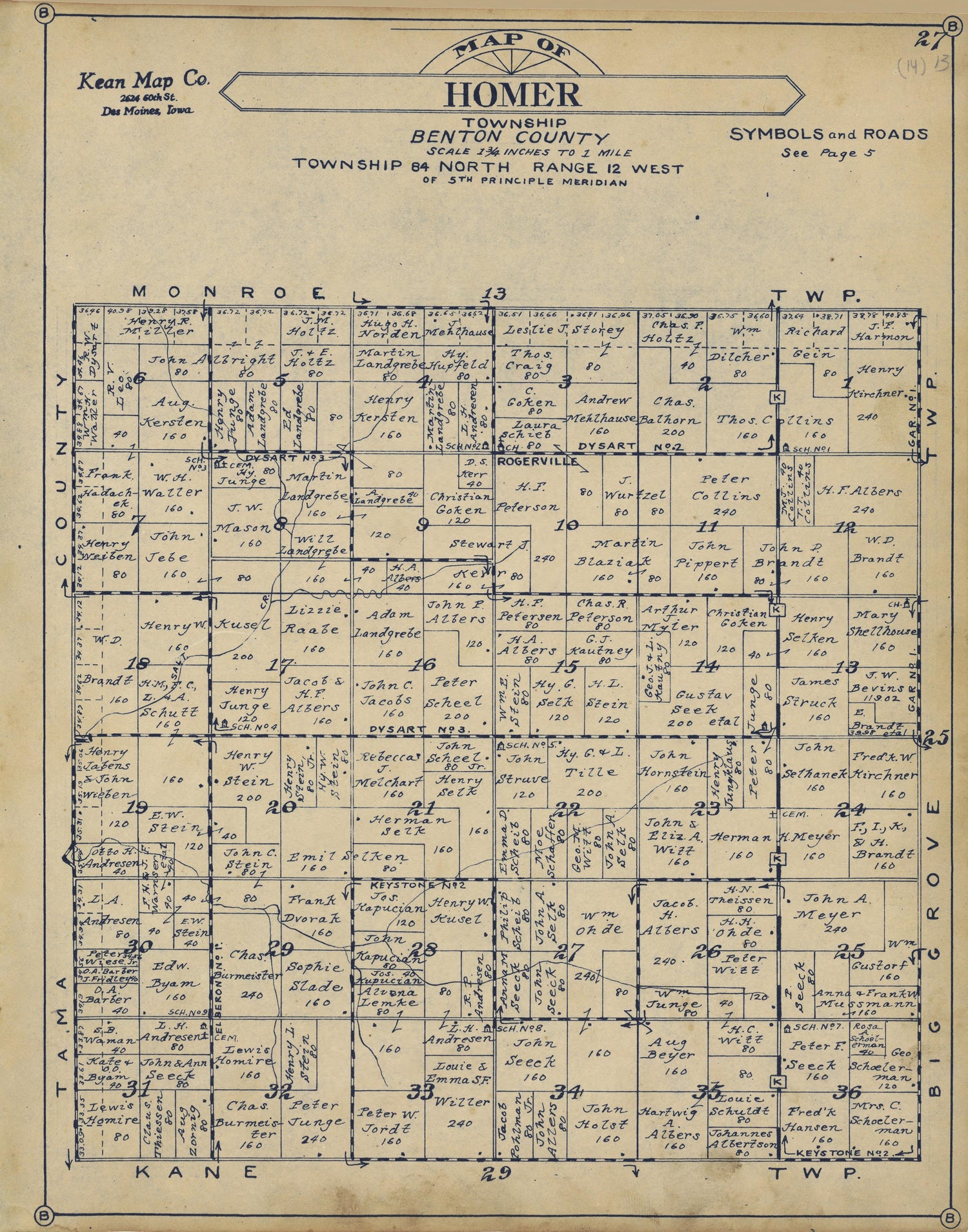 Homer Township from Atlas of Benton County, Iowa 1930 by Relic Map Company