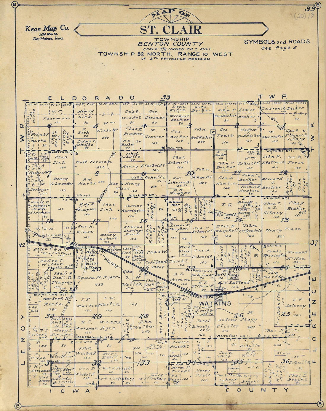 St. Clair Township from Atlas of Benton County, Iowa 1930 by Relic Map Company