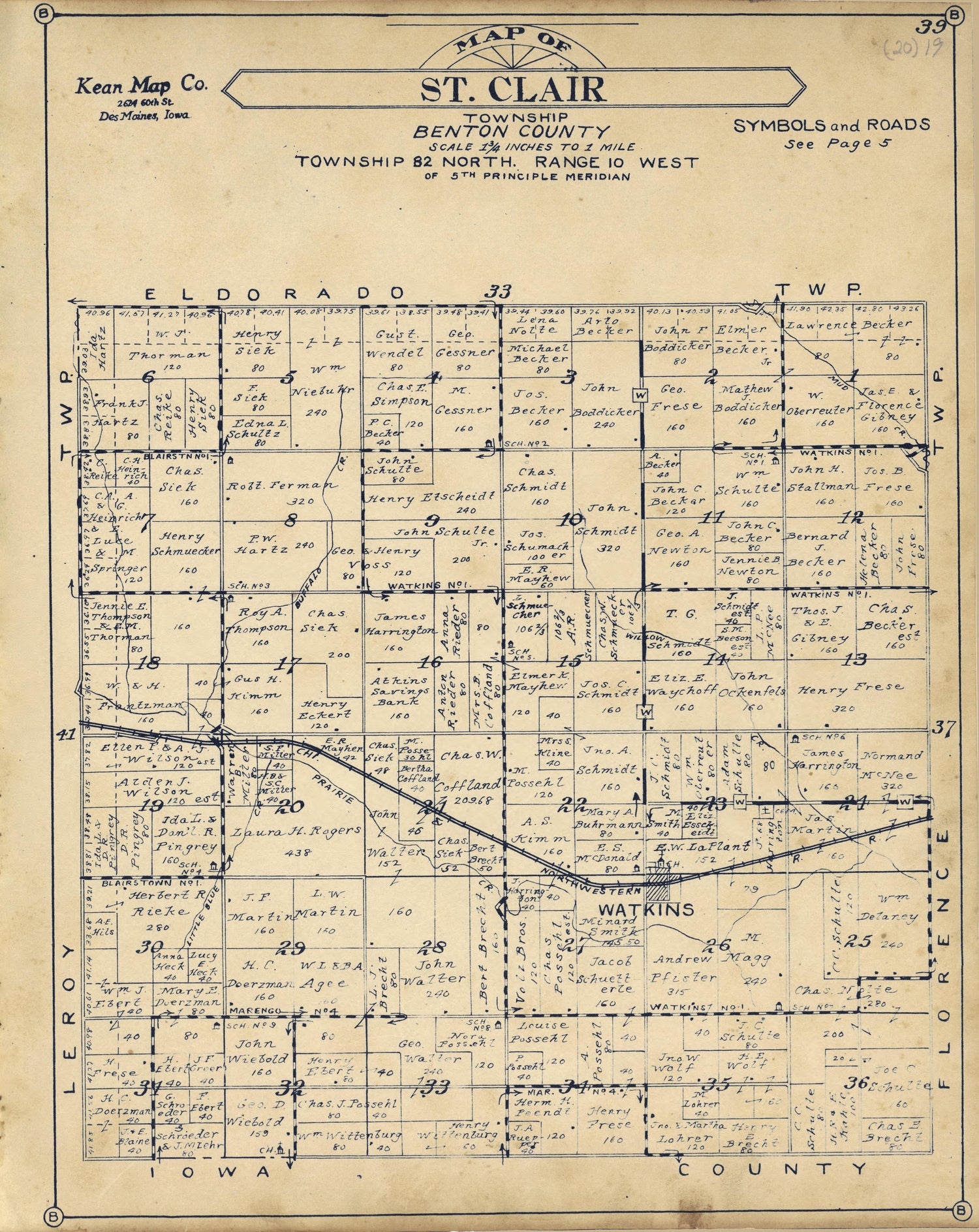 St. Clair Township from Atlas of Benton County, Iowa 1930 by Relic Map Company