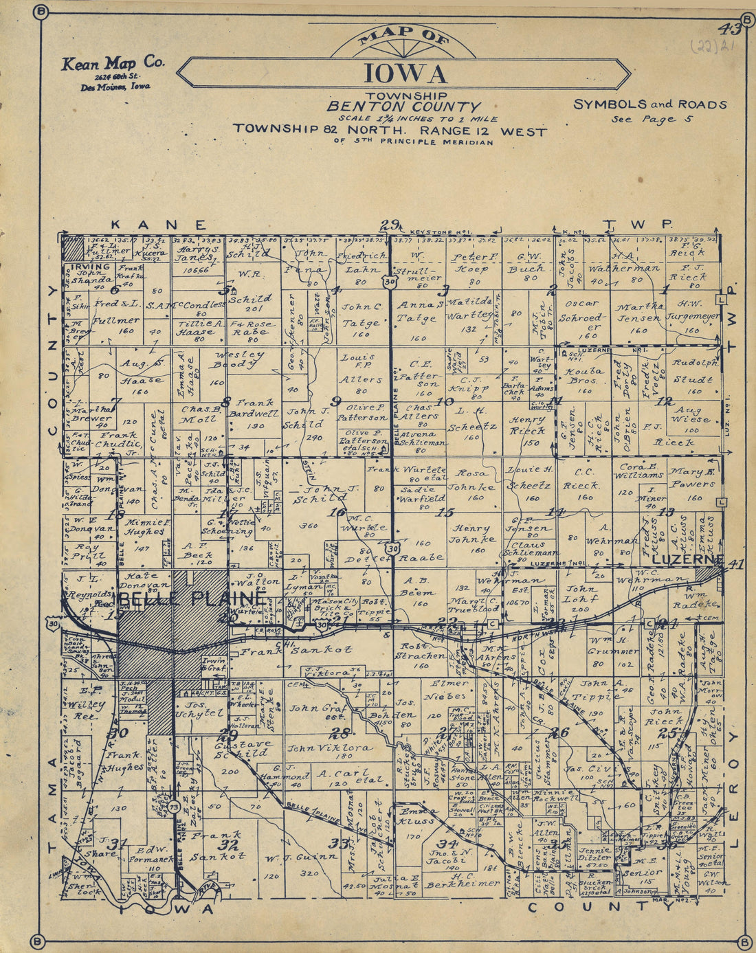 Iowa Township from Atlas of Benton County, Iowa 1930 by Relic Map Company