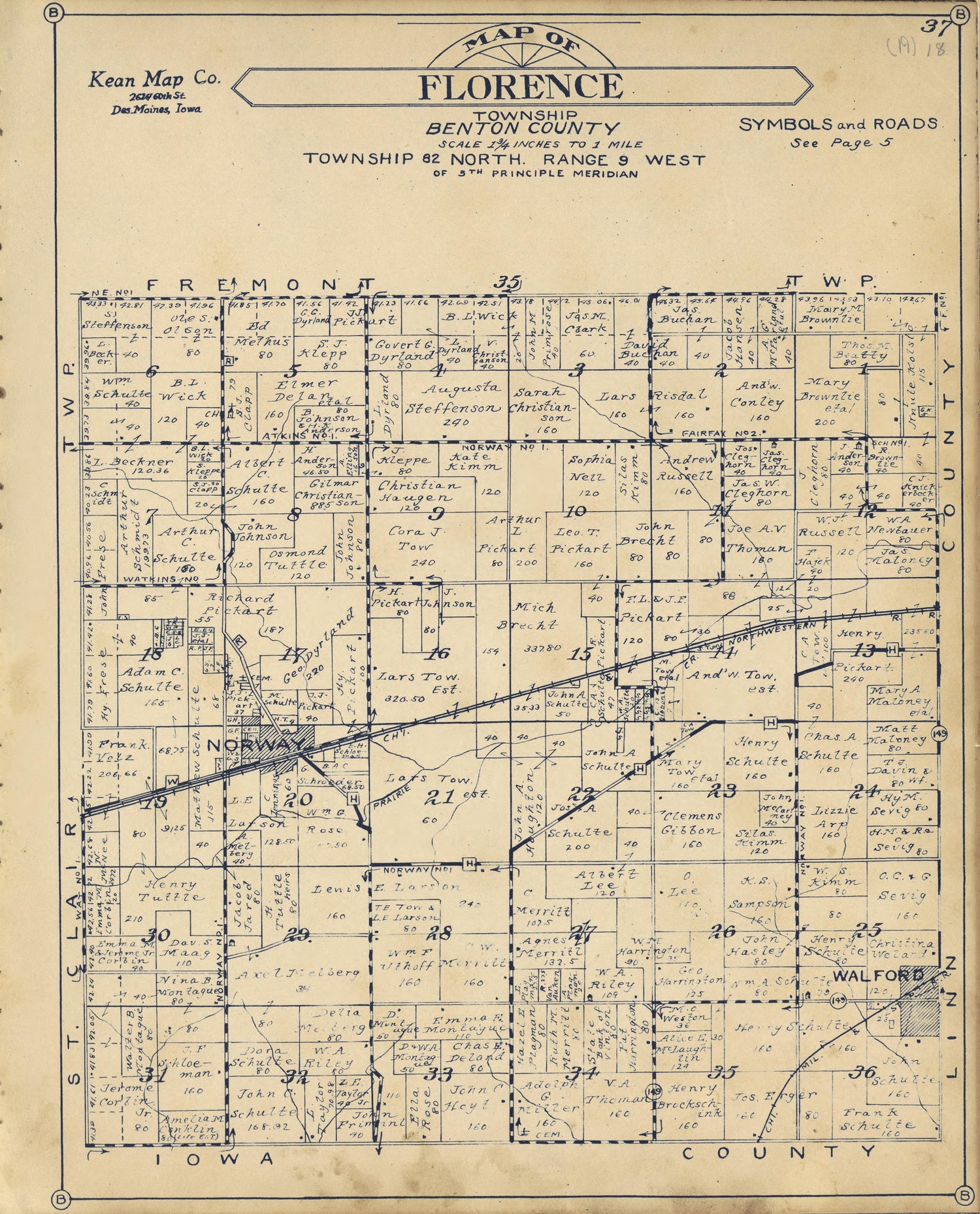 Florence Township from Atlas of Benton County, Iowa 1930 by Relic Map Company