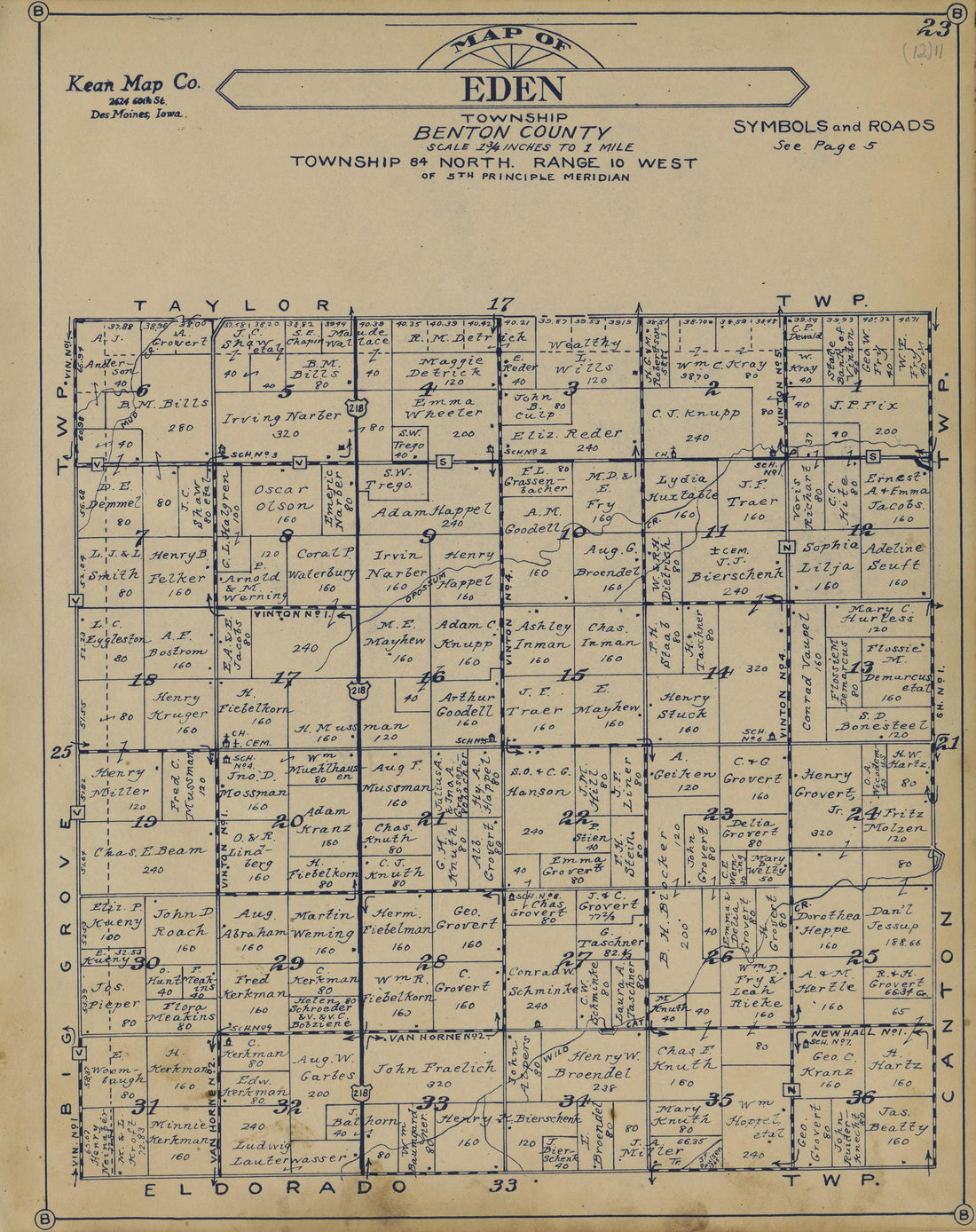 Eden Township from Atlas of Benton County, Iowa 1930 by Relic Map Company
