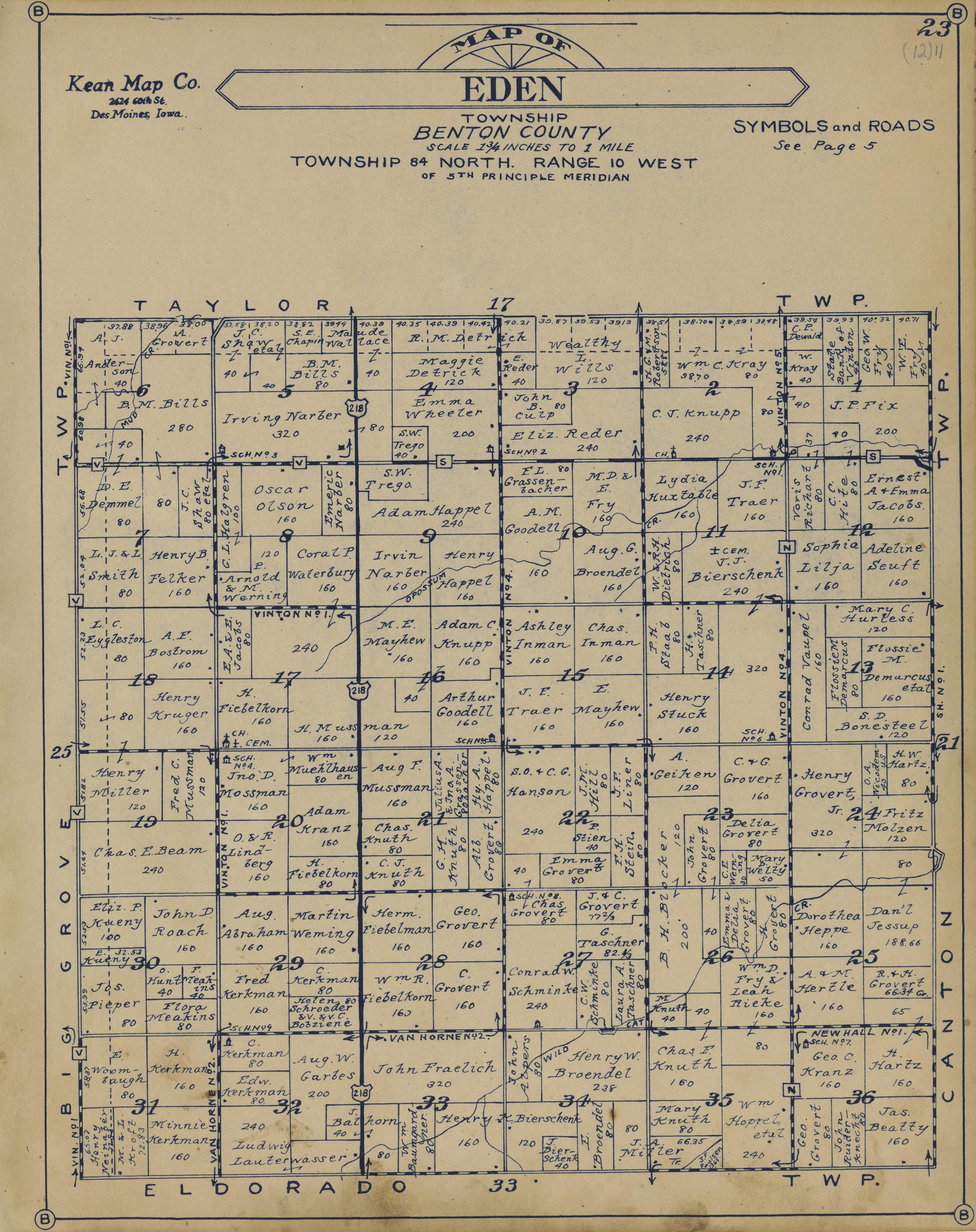 Eden Township from Atlas of Benton County, Iowa 1930 by Relic Map Company