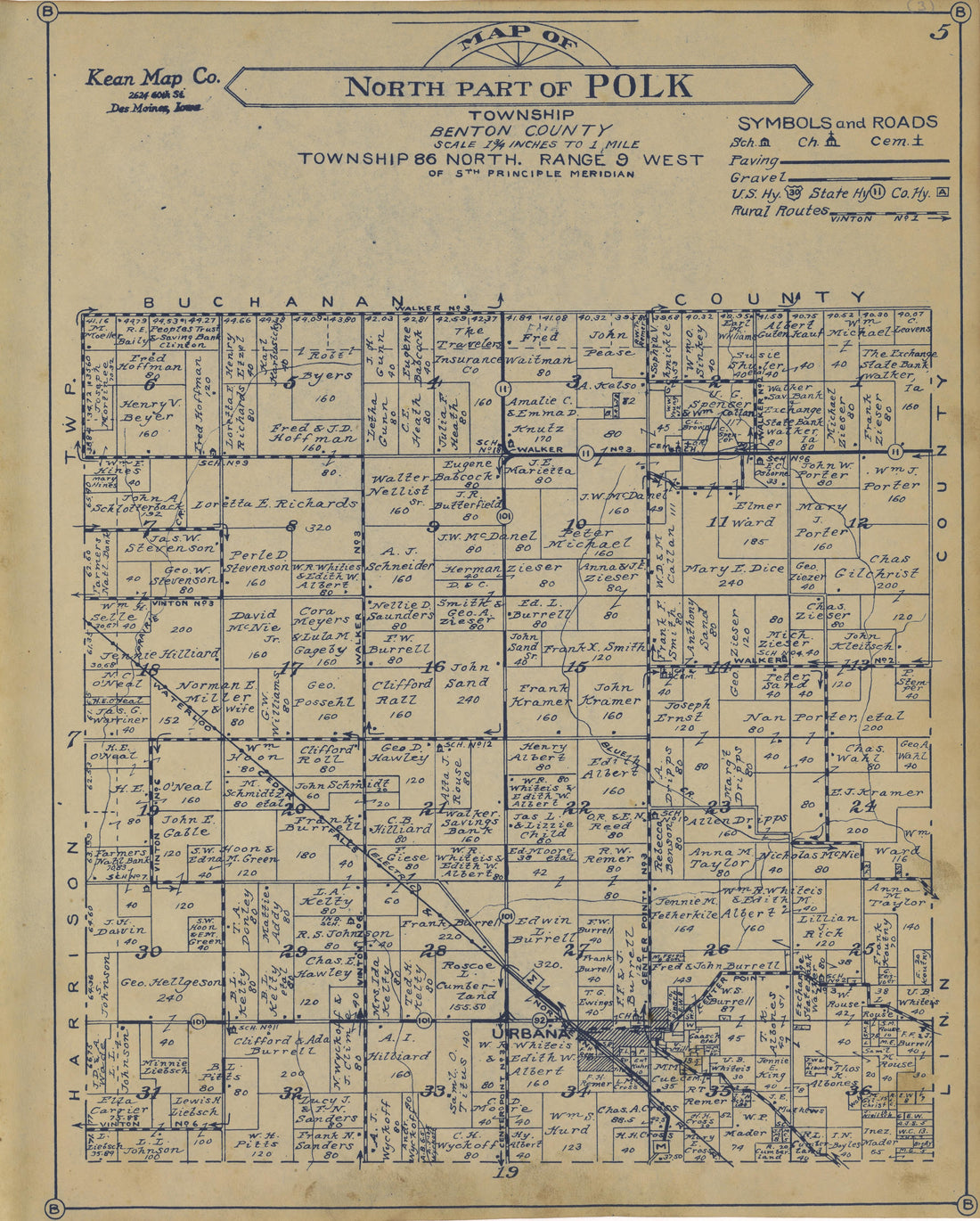 North Part of Polk Township from Atlas of Benton County, Iowa 1930 by Relic Map Company