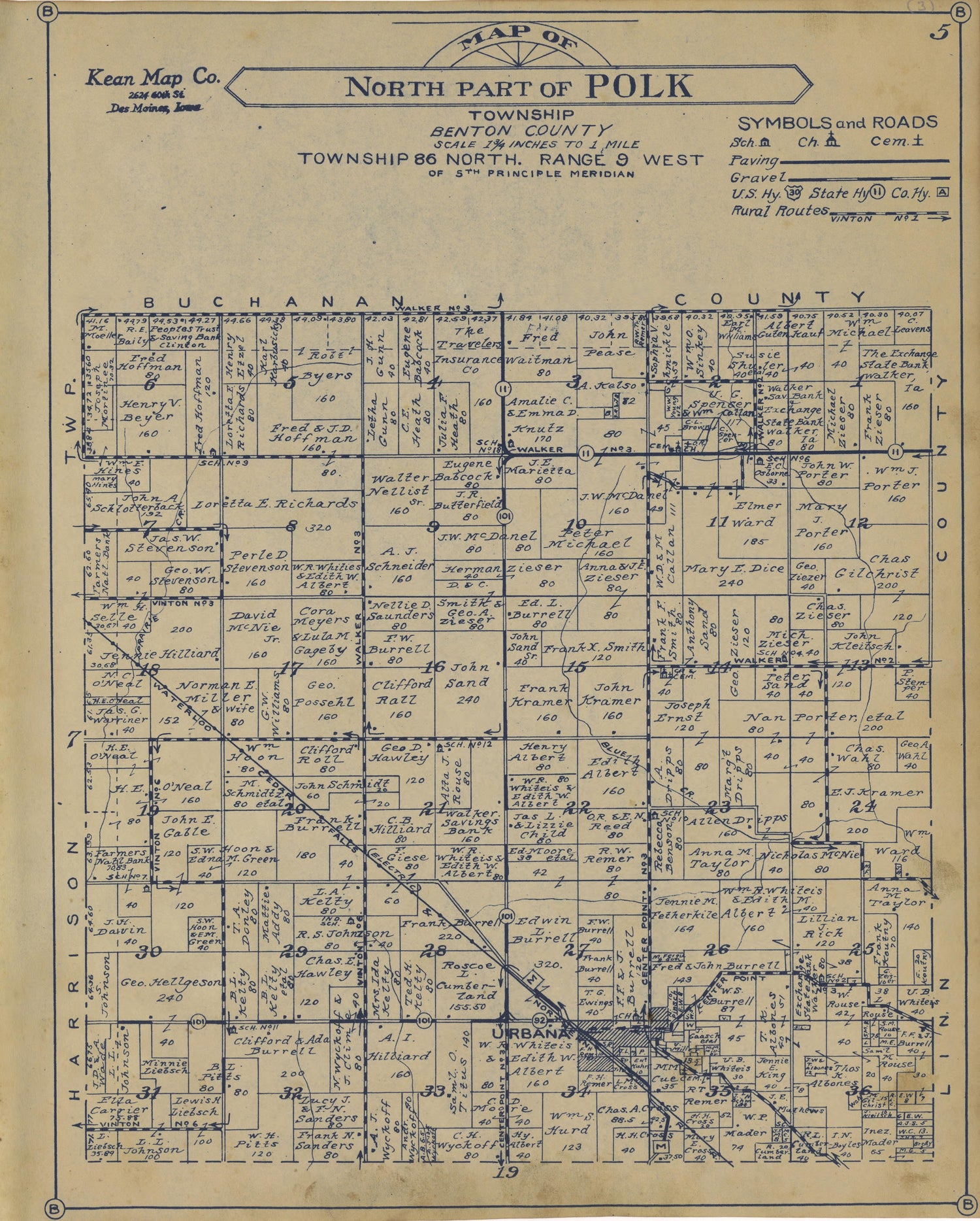 North Part of Polk Township from Atlas of Benton County, Iowa 1930 by Relic Map Company