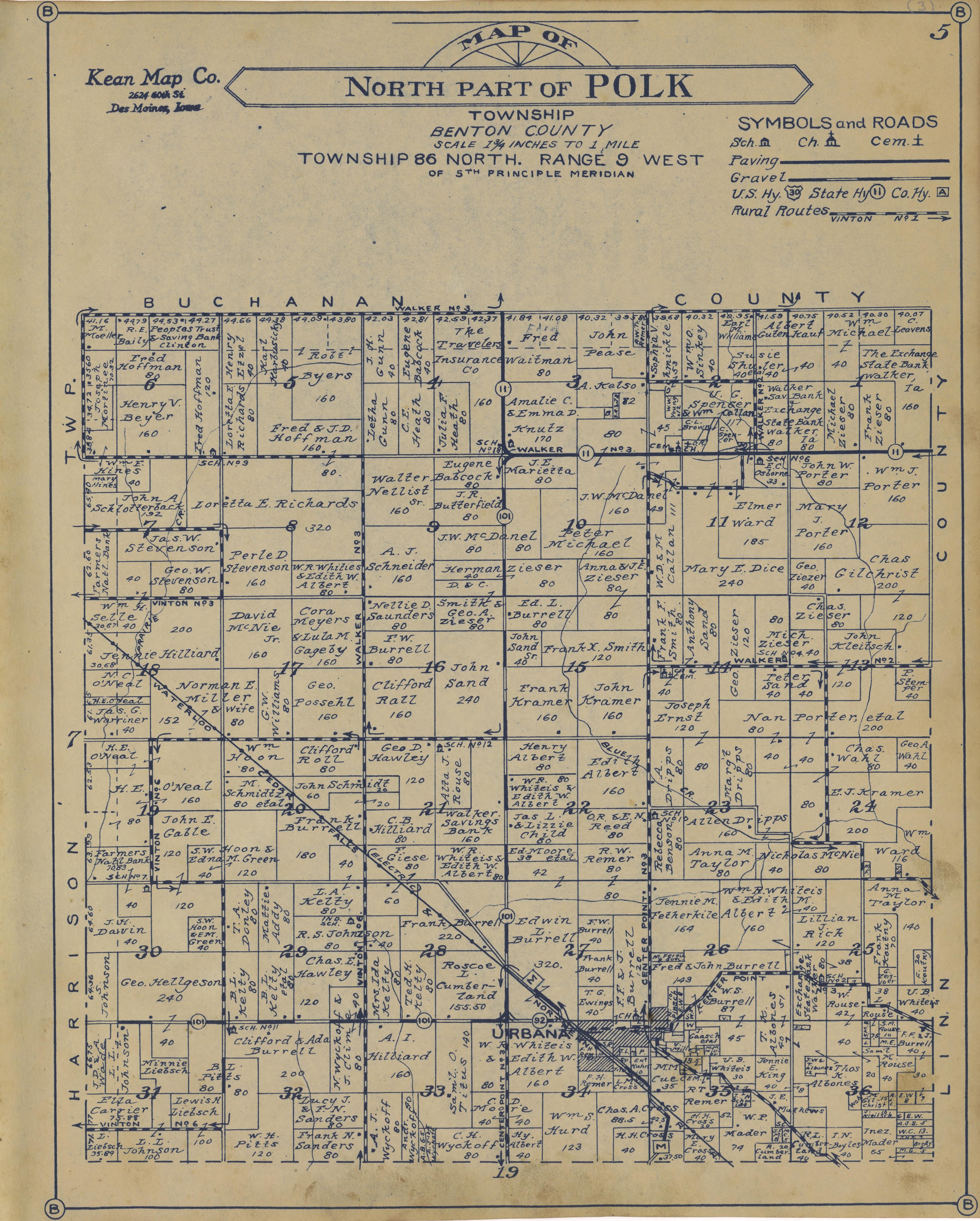 North Part of Polk Township from Atlas of Benton County, Iowa 1930 by Relic Map Company