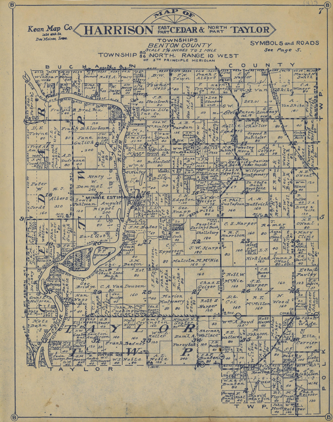 West Part of Cedar Township from Atlas of Benton County, Iowa 1930 by Relic Map Company