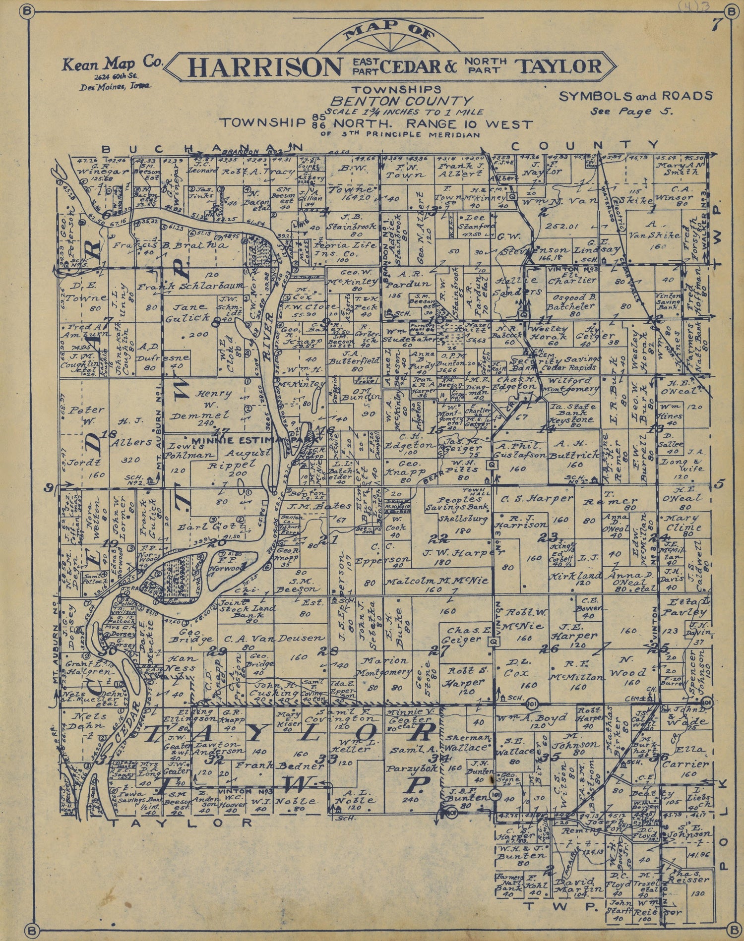 West Part of Cedar Township from Atlas of Benton County, Iowa 1930 by Relic Map Company