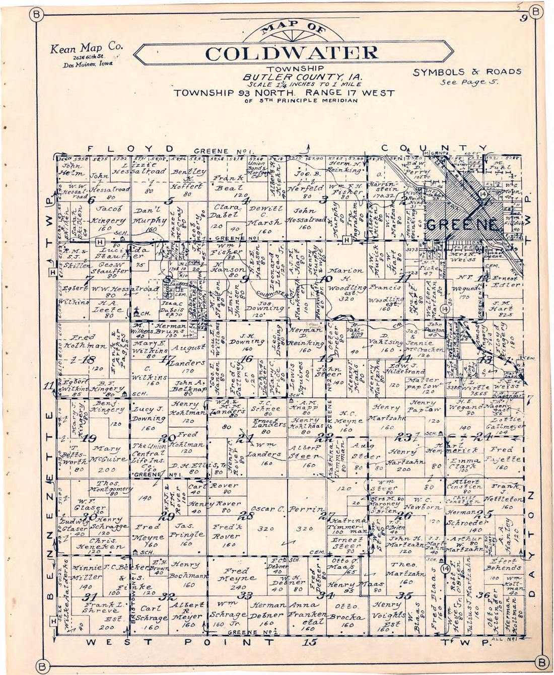 Map of Coldwater Township Butler County, Iowa from Atlas of Butler County, Iowa 1930 by Relic Map Company